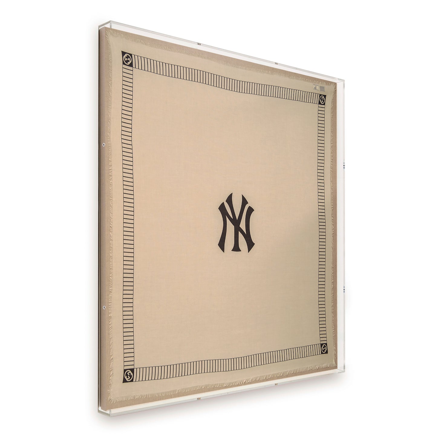 Framed Gucci New York Yankees Silk Scarf Framed in a 58x58x2" Shadowbox