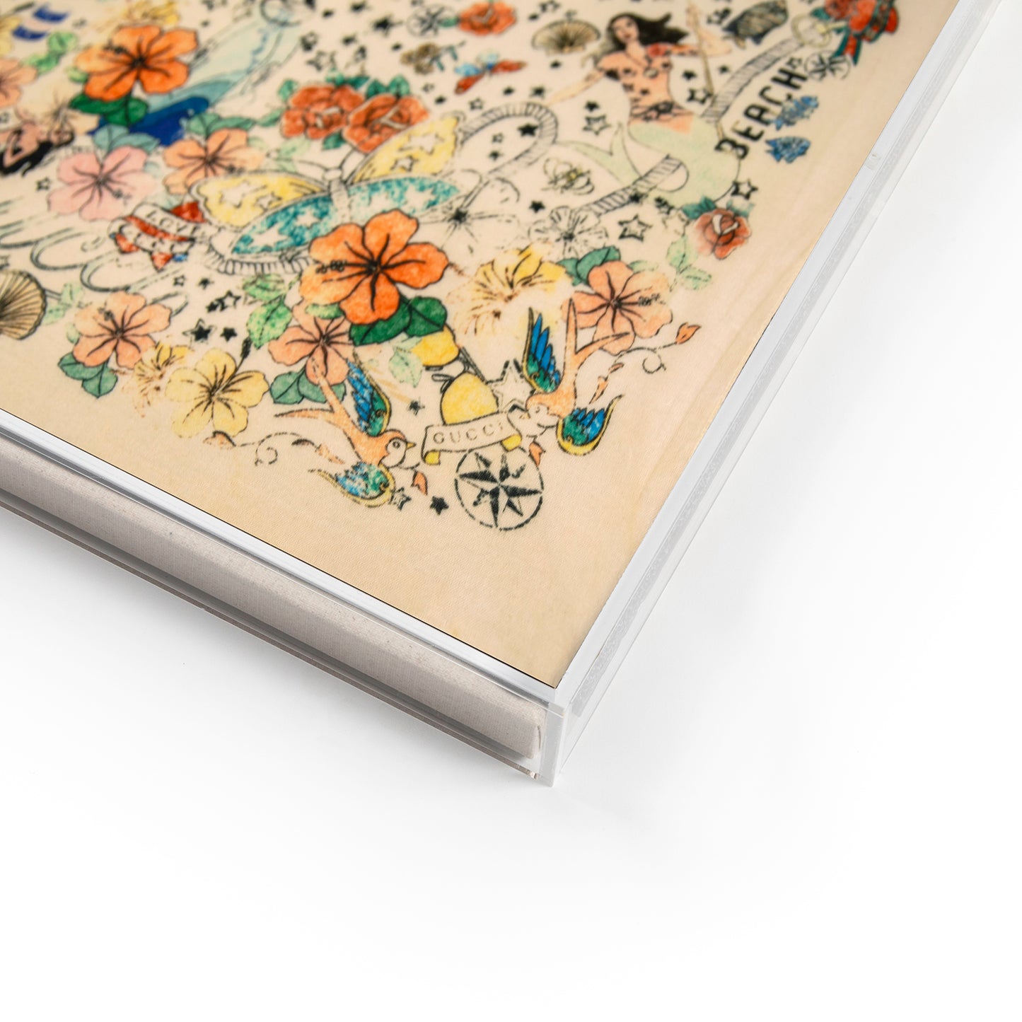 Framed Gucci Beach Floral Print Scarf in a Custom 43x42x2" Shadowbox
