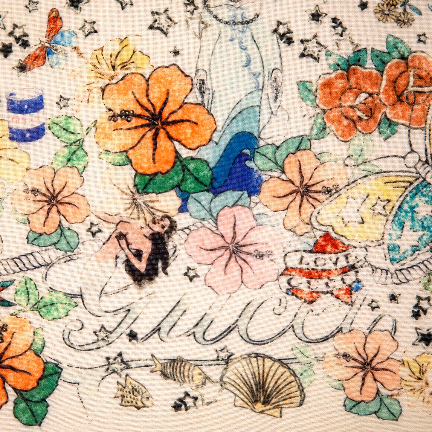 Framed Gucci Beach Floral Print Scarf in a Custom 43x42x2" Shadowbox
