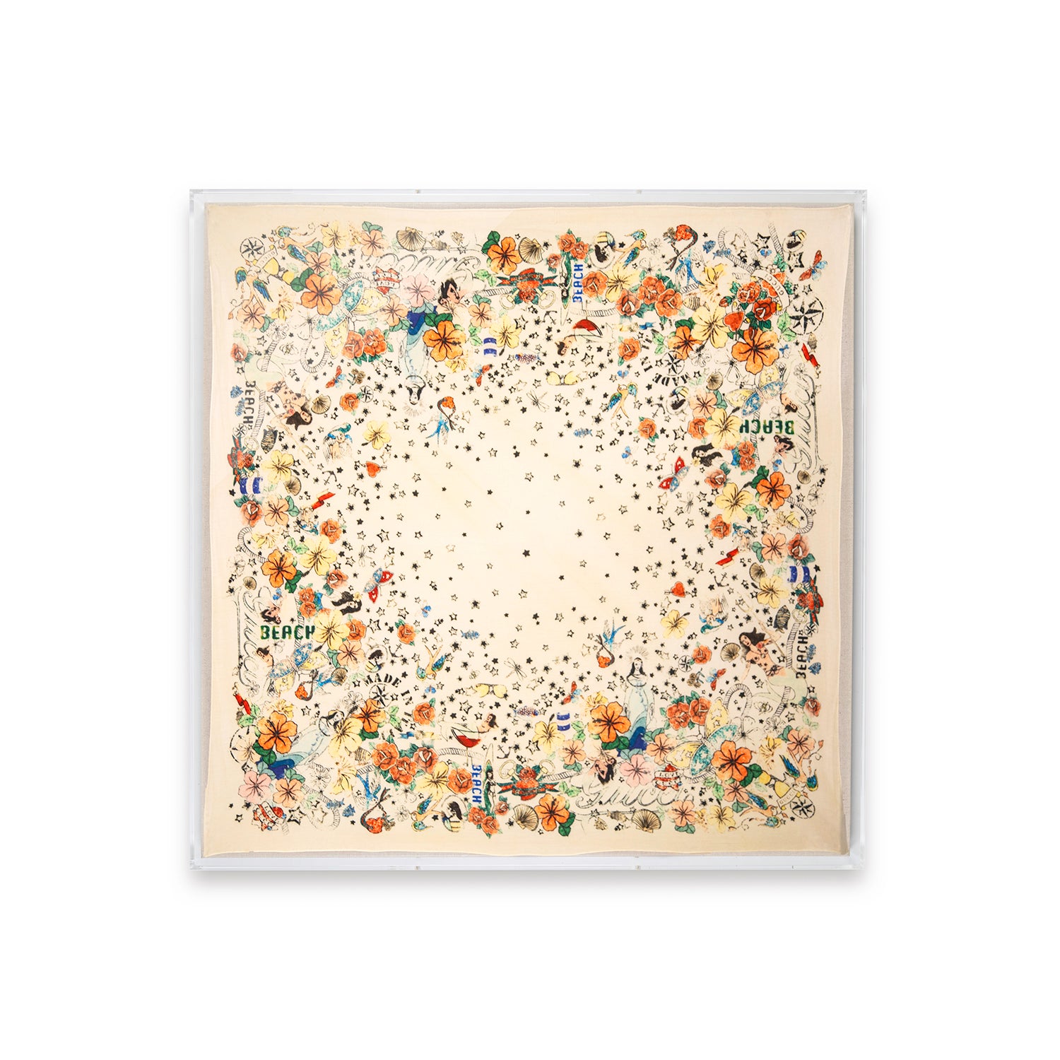 Framed Gucci Beach Floral Print Scarf in a Custom 43x42x2" Shadowbox