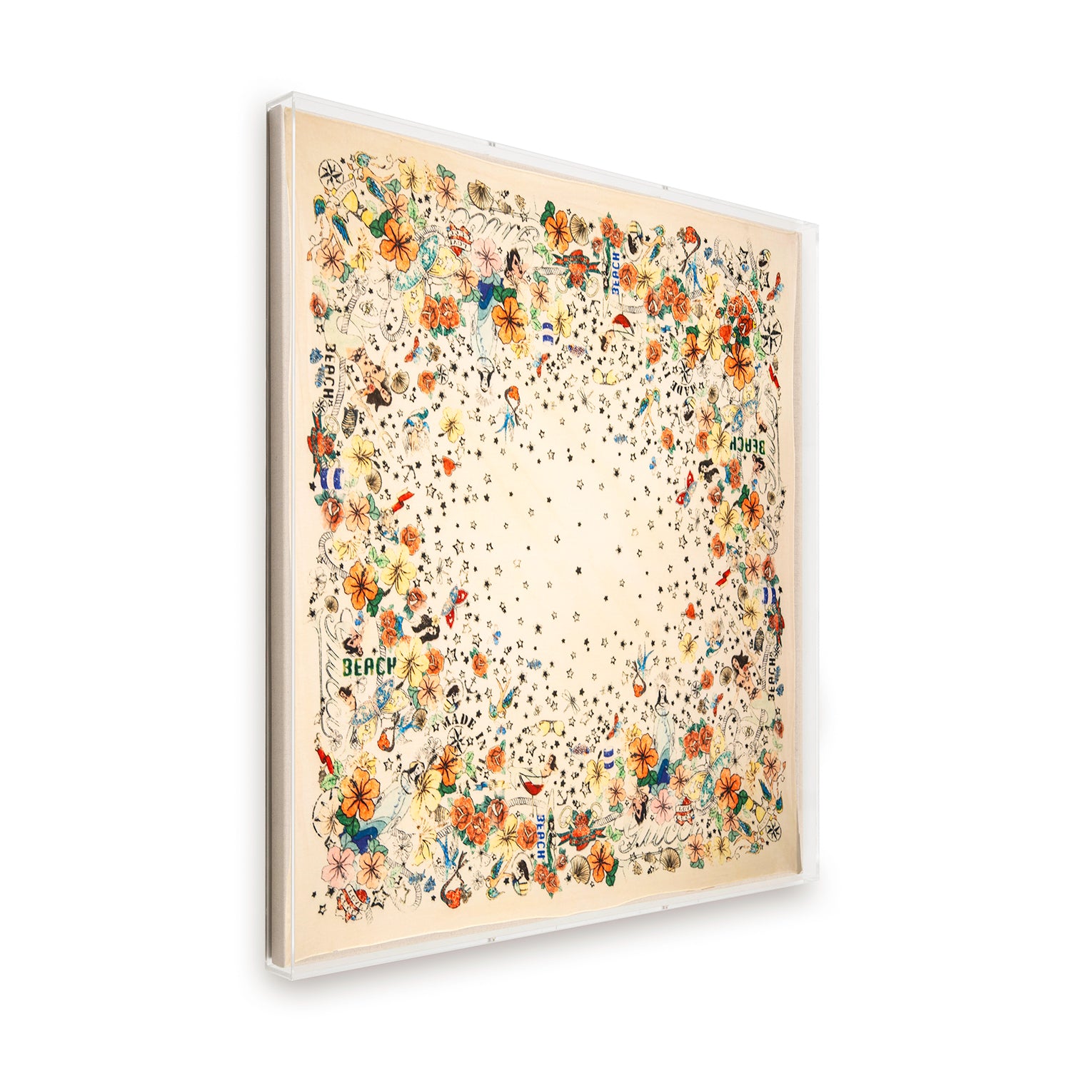 Framed Gucci Beach Floral Print Scarf in a Custom 43x42x2" Shadowbox
