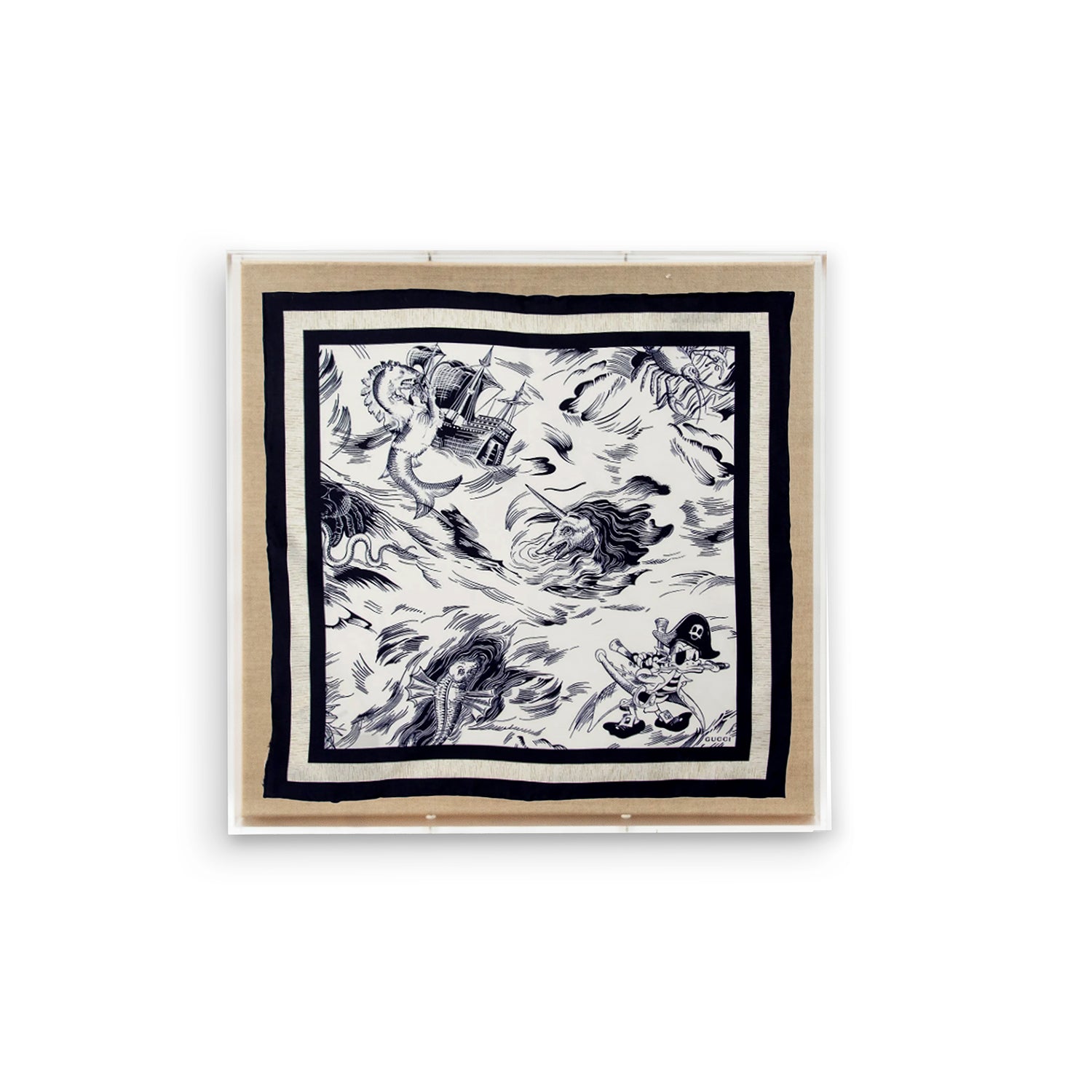 Framed Gucci Seastorm Silk Pocket Square in a 20x20x2" Shadowbox