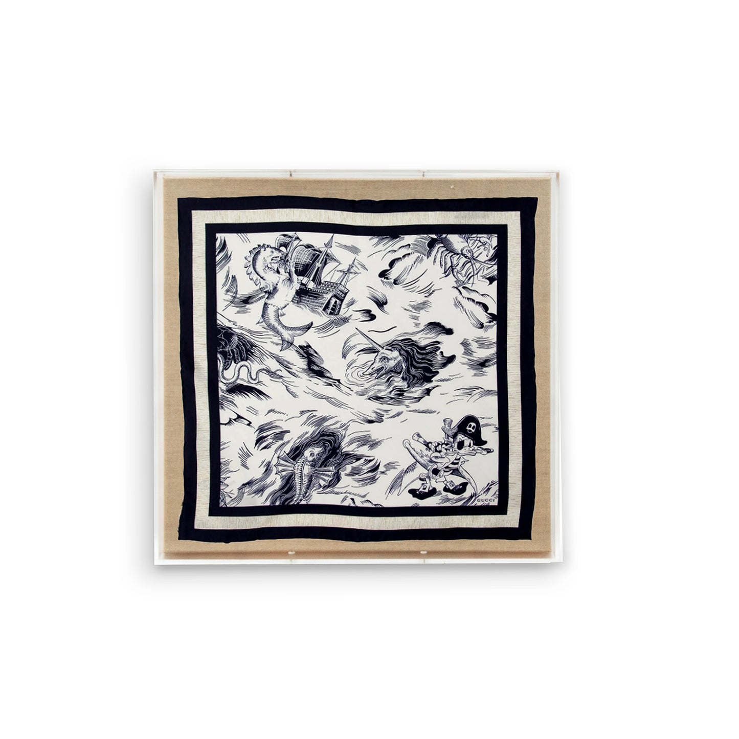 Framed Gucci Seastorm Silk Pocket Square in a 20x20x2" Shadowbox