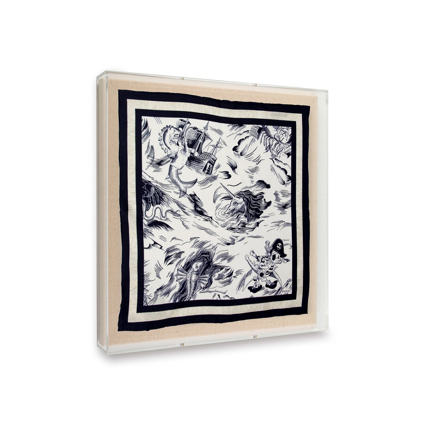 Framed Gucci Seastorm Silk Pocket Square in a 20x20x2" Shadowbox