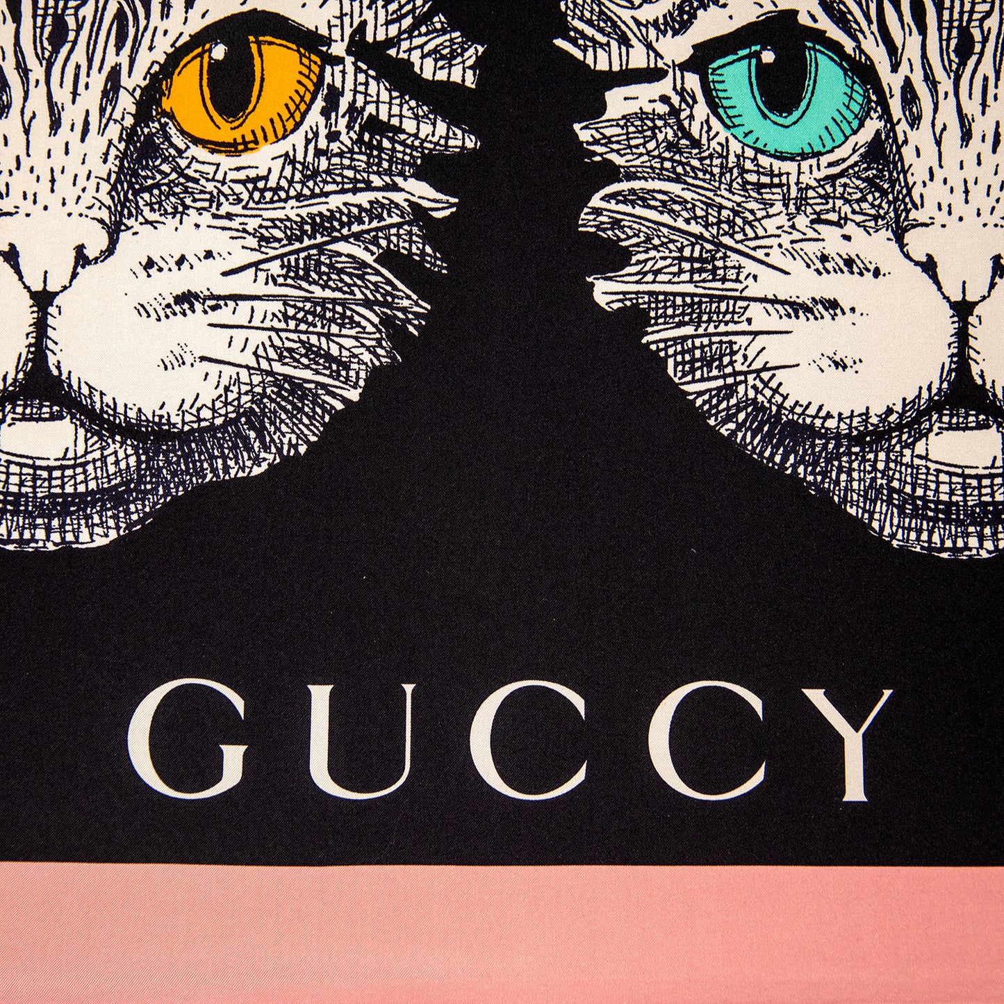 Framed Gucci Cruise 2018 Foulard Forcats Mystic Cat in a 36x36x2" Shadowbox