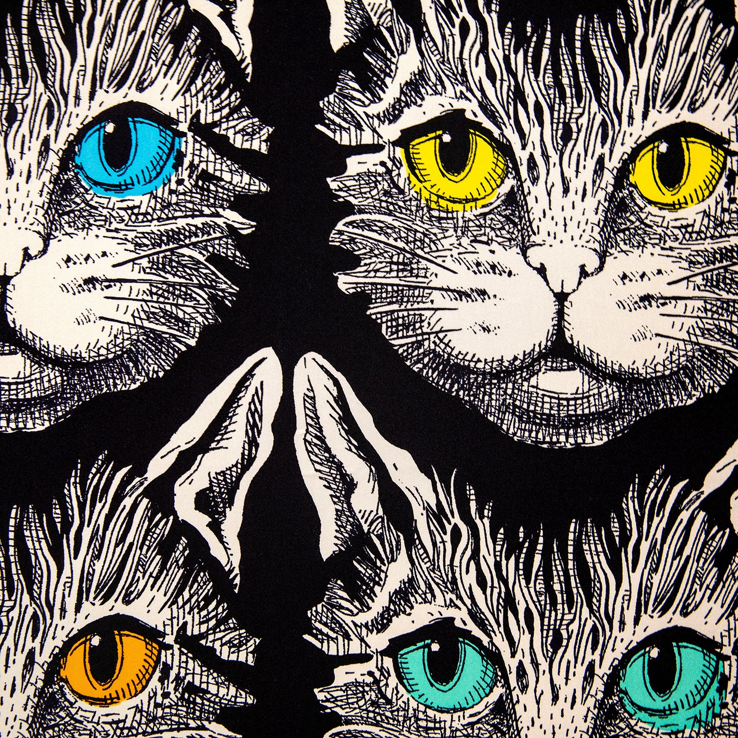 Framed Gucci Cruise 2018 Foulard Forcats Mystic Cat in a 36x36x2" Shadowbox