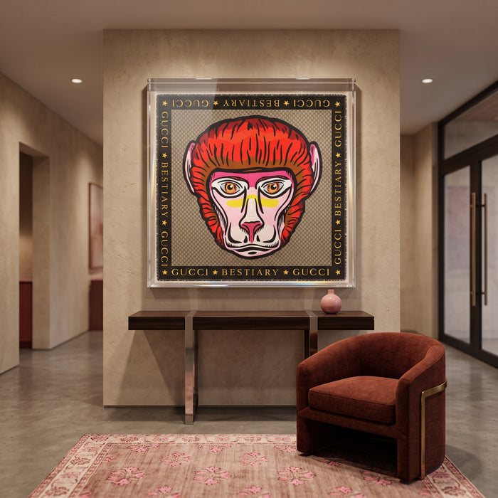 Framed Gucci Multicolour GG Monogram Bestiary Scarf in a 58x58x2" Shadowbox