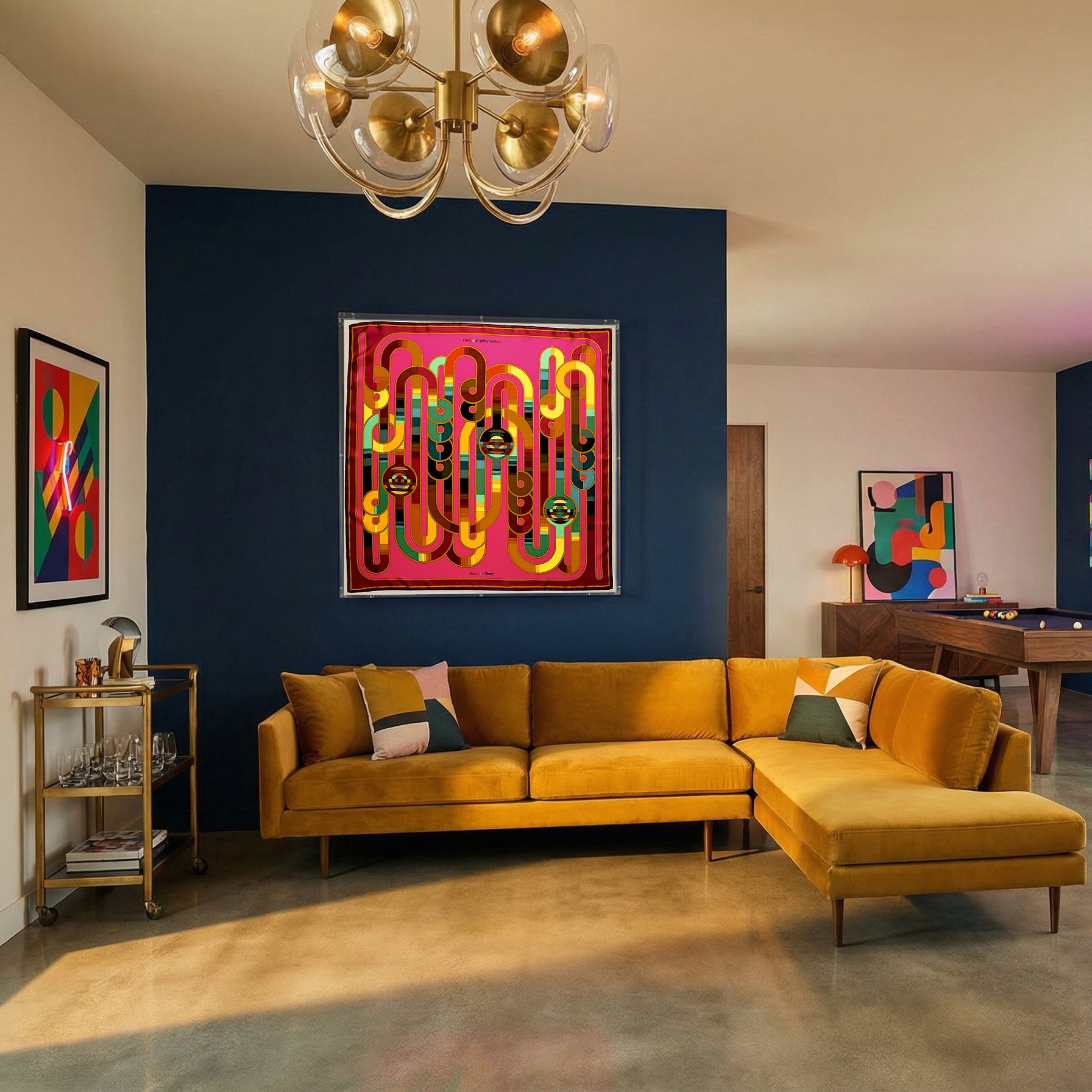 Framed Hermès Melodie Chromatique Silk Scarf in a 36x36x2 Shadowbox