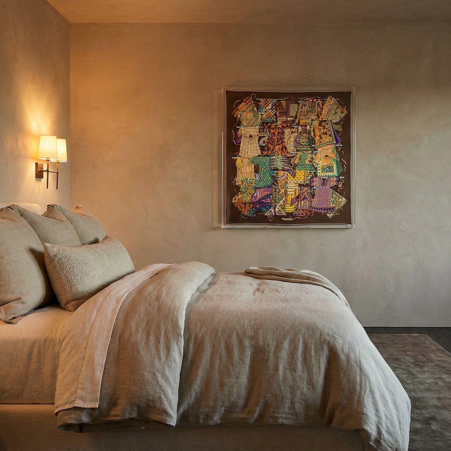 Framed Hermès Voyage En Étoffes Silk Scarf in a 36x36x2" Shadowbox