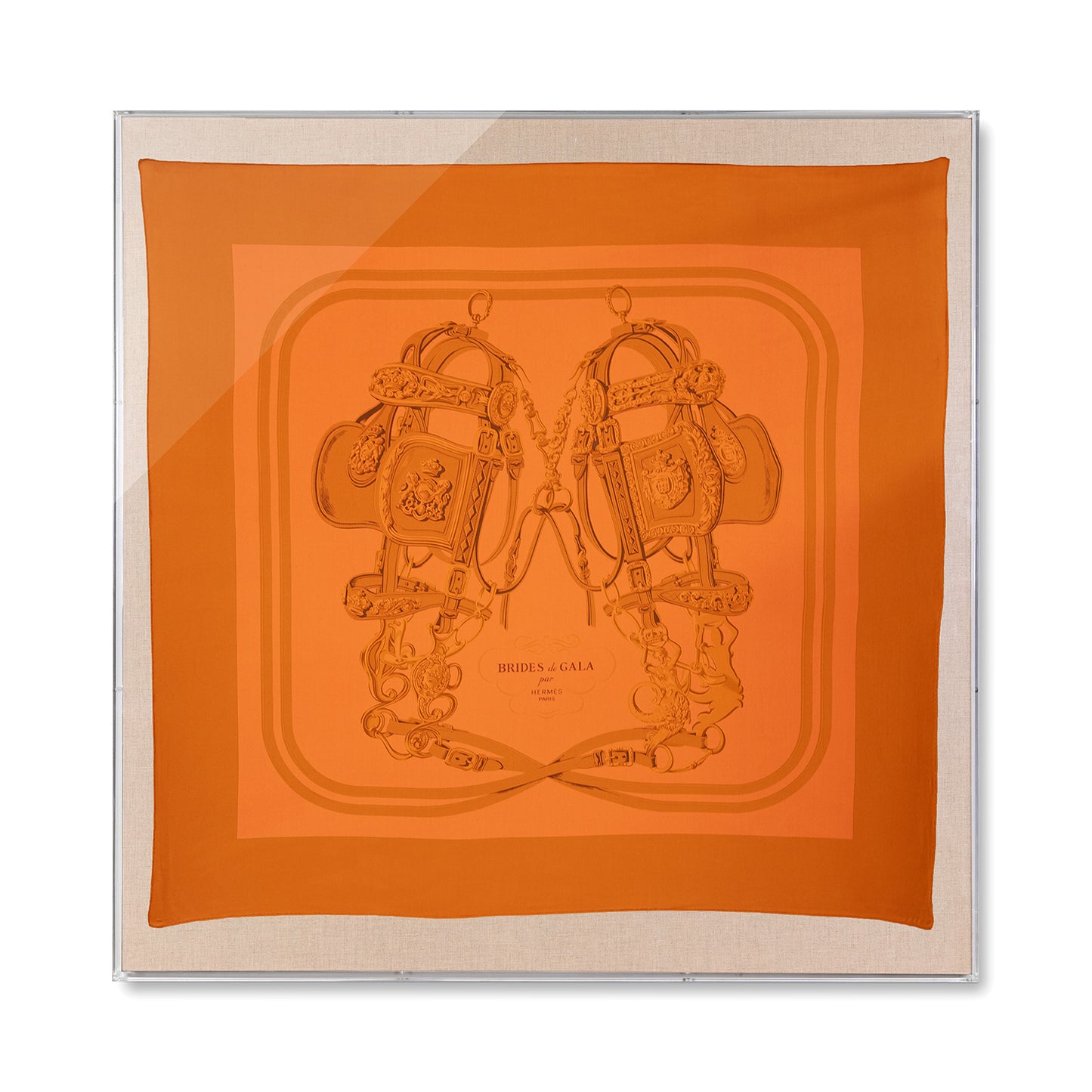 Framed Hermès Brides de Gala Dip-Dye Silk Scarf in a 58x58x2" Shadowbox