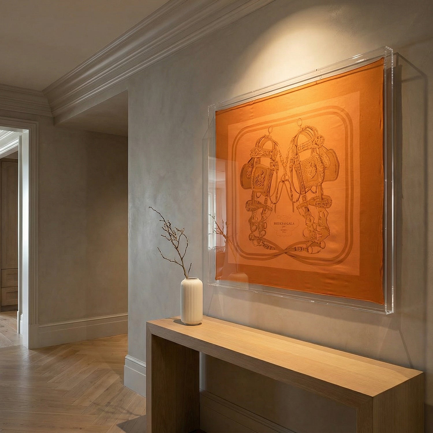 Framed Hermès Brides de Gala Dip-Dye Silk Scarf in a 58x58x2" Shadowbox