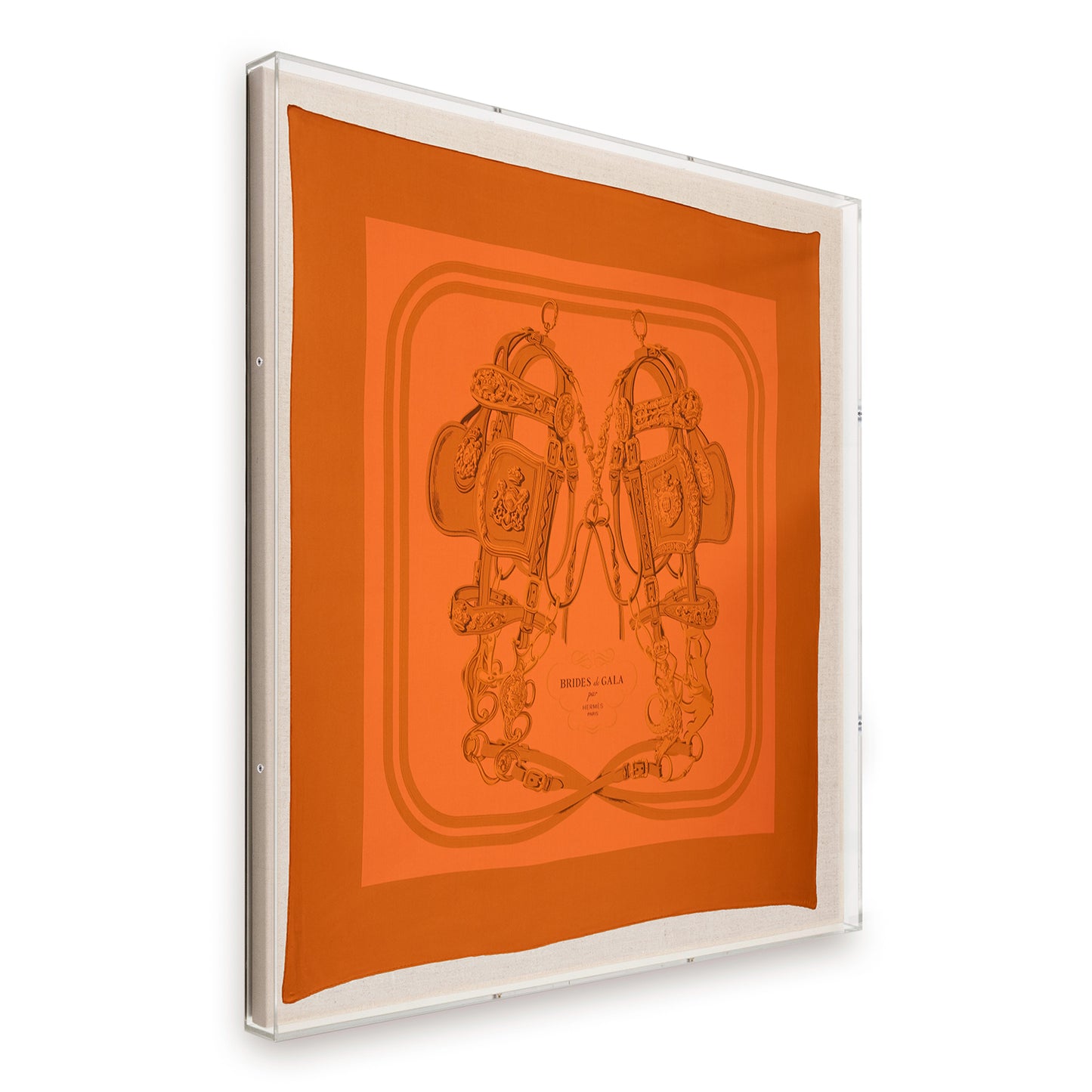 Framed Hermès Brides de Gala Dip-Dye Silk Scarf in a 58x58x2" Shadowbox