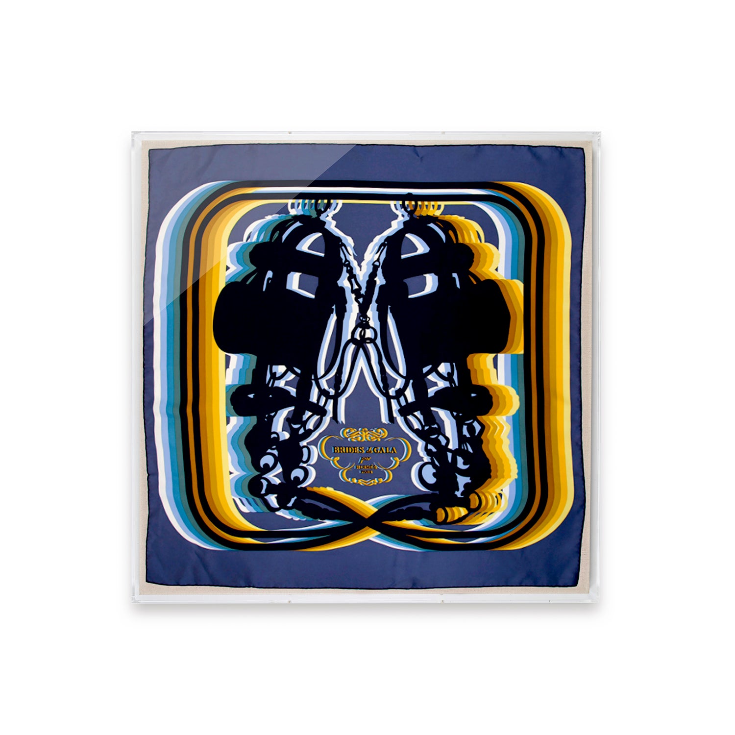 Framed Brides De Gala Hermès Shadow Silk Scarf in a 36x36x2" Shadowbox