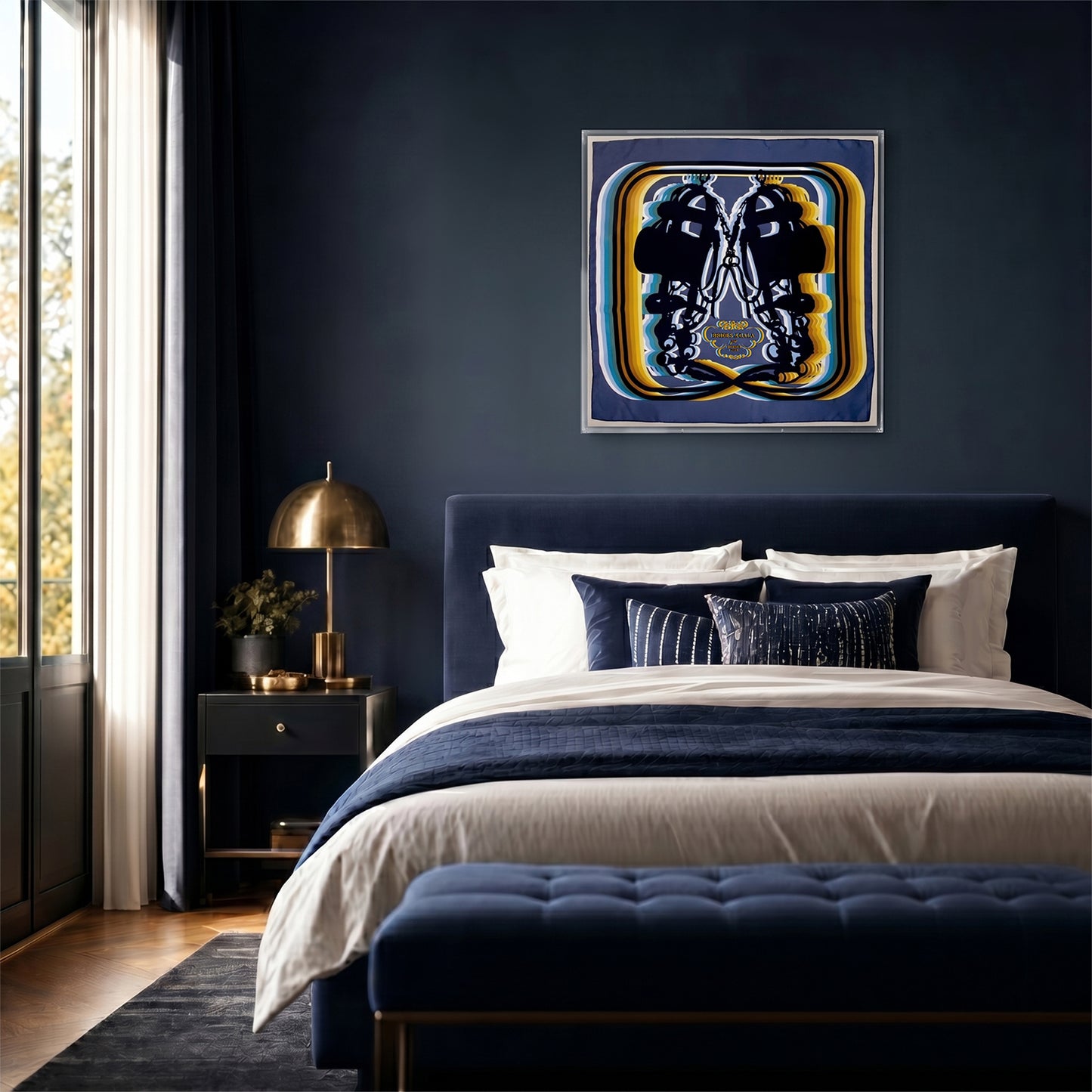Framed Brides De Gala Hermès Shadow Silk Scarf in a 36x36x2" Shadowbox