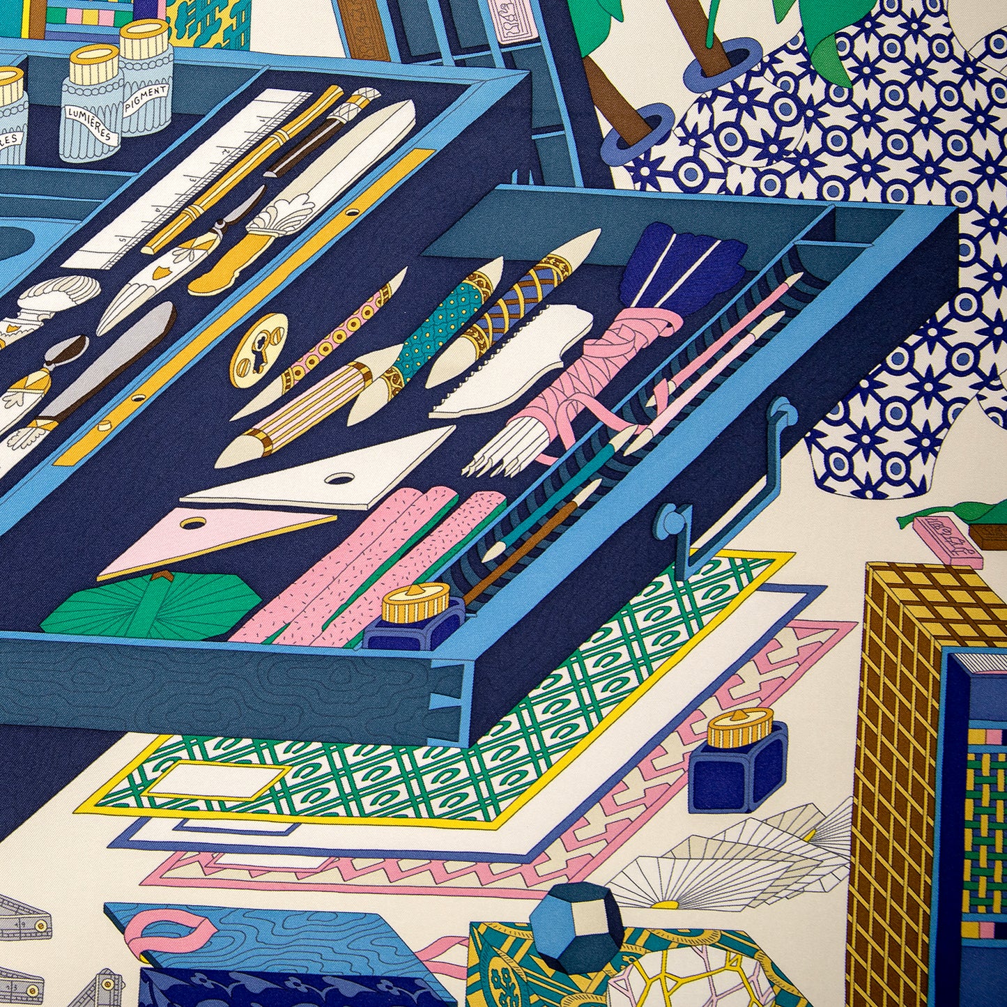 Framed Hermès Le Tresors d’Un Artiste Silk Scarf in a 36x36x2" Shadowbox