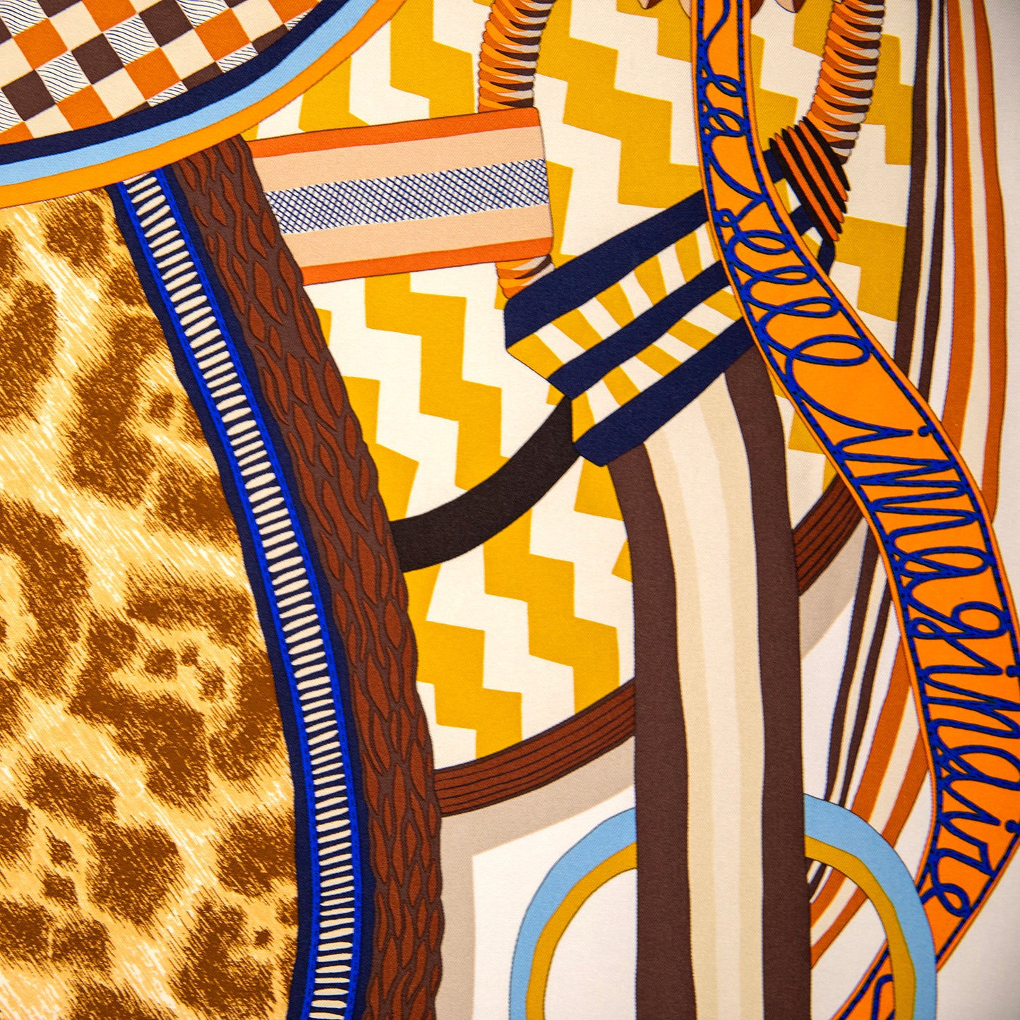 Framed Hermès La Selle Imaginaire Silk Scarf in a 36x36x2" Shadowbox