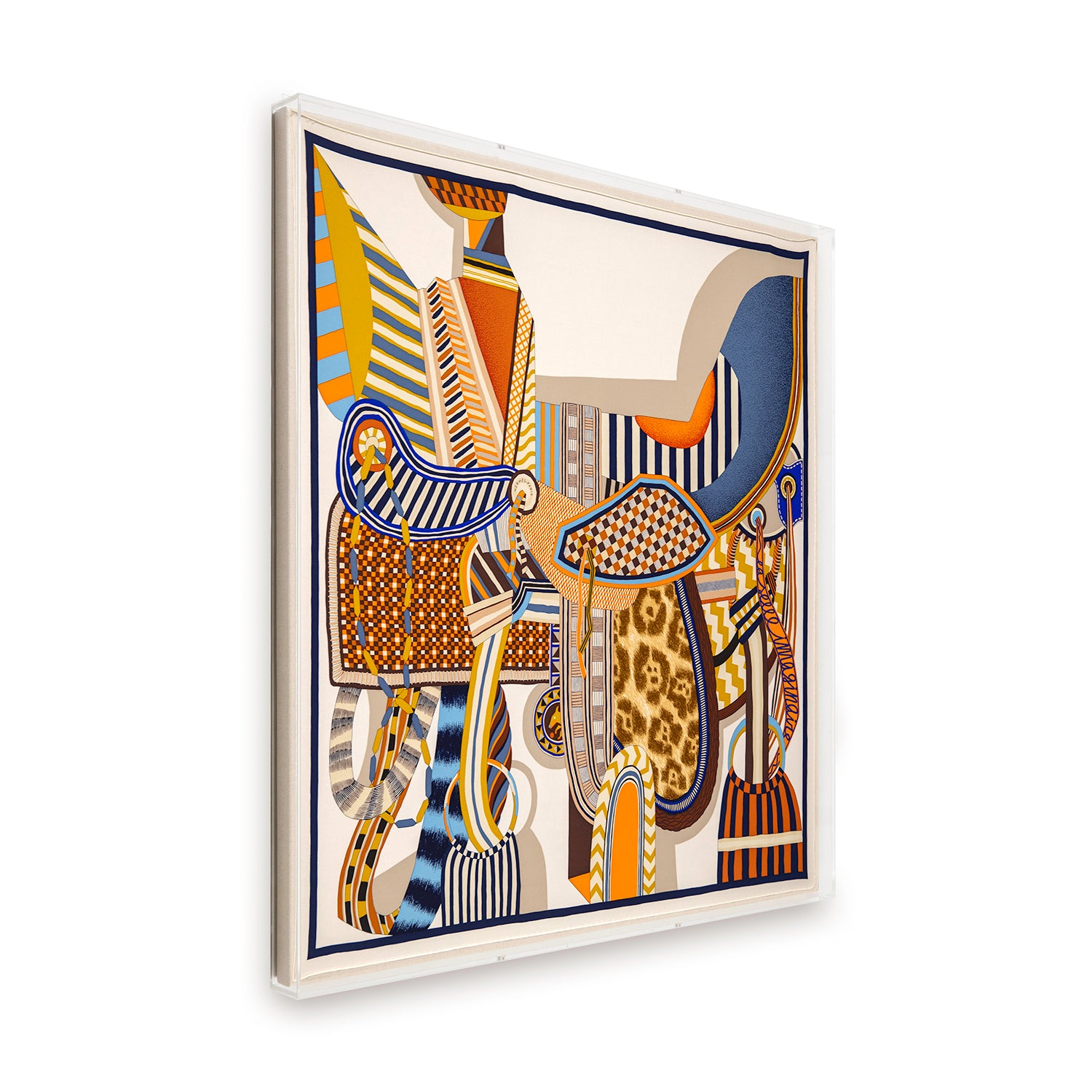 Framed Hermès La Selle Imaginaire Silk Scarf in a 36x36x2" Shadowbox