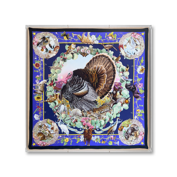 Framed Hermès Super Silk Quest Pink & Blue Scarf | Modern Wall Art