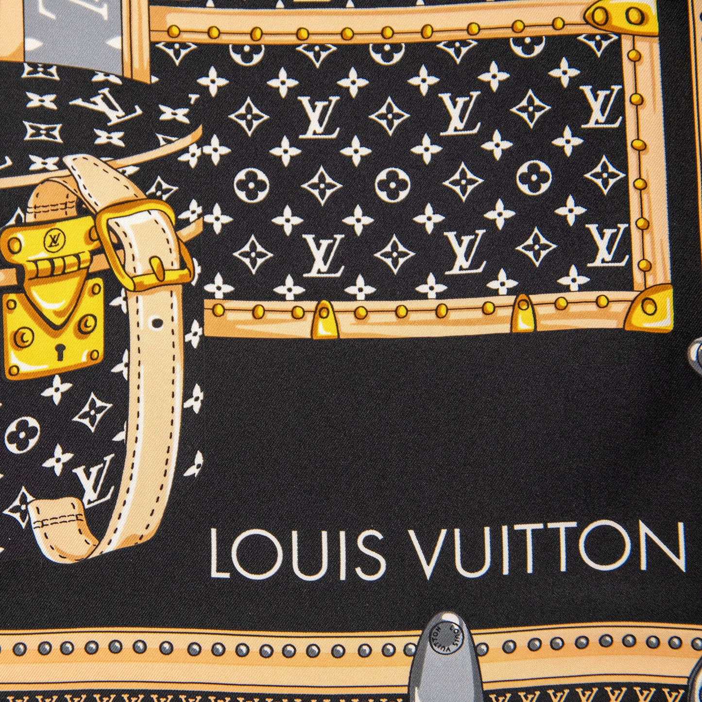 Framed Louis Vuitton Trunks Scarf in a 36x36x2" Shadowbox