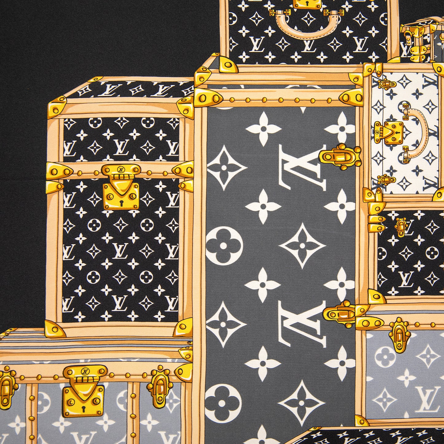 Framed Louis Vuitton Trunks Scarf in a 36x36x2" Shadowbox