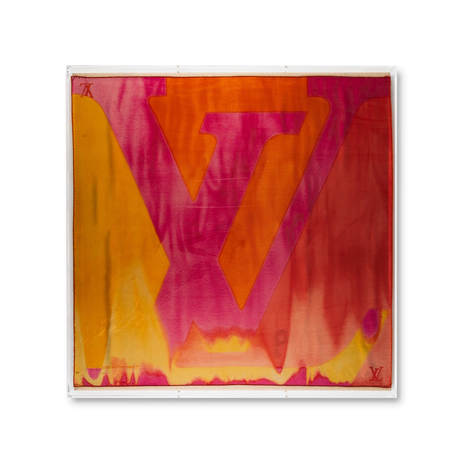 Framed Louis Vuitton Watercolor Orange Silk Scarf in a 36x36x2