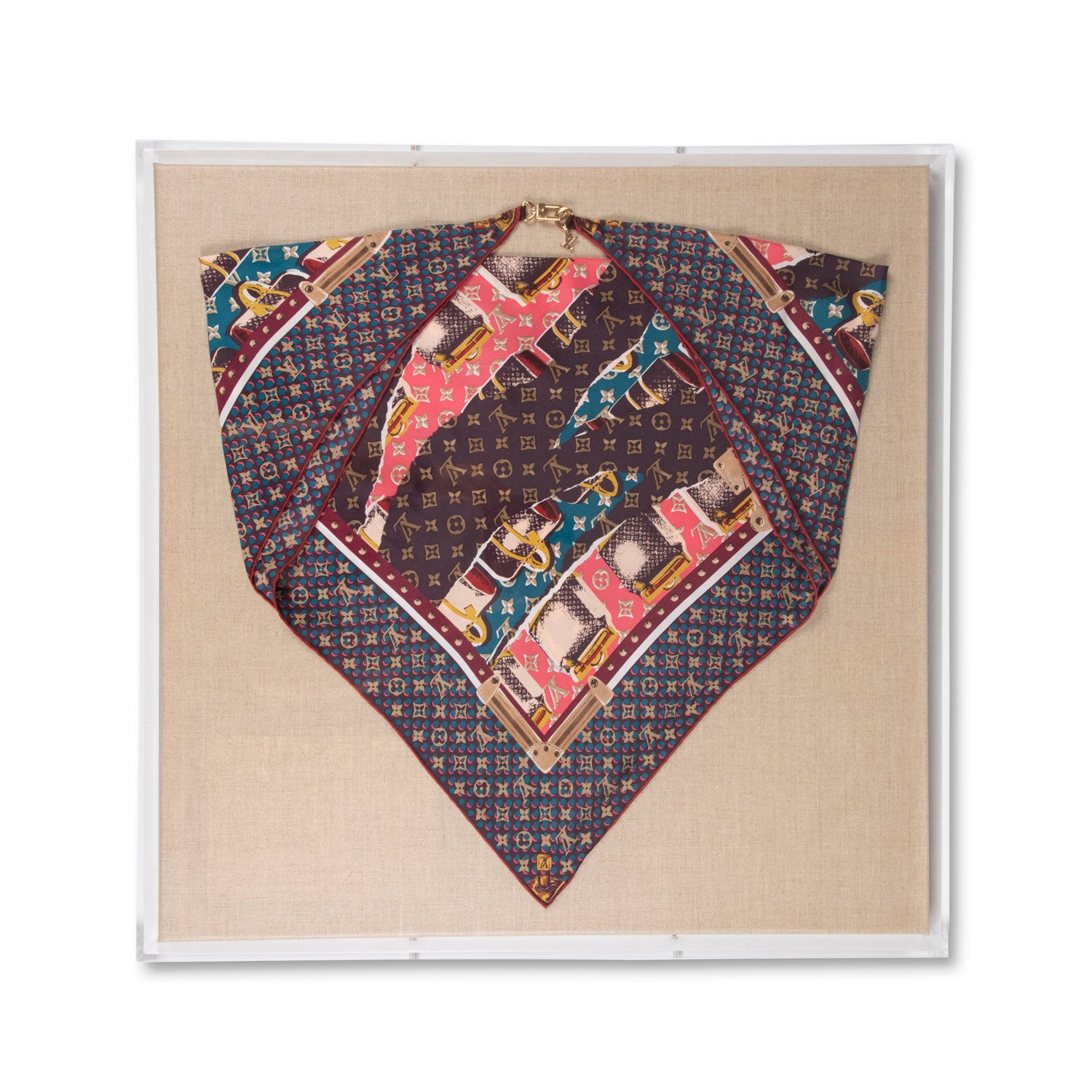 Framed Louis Vuitton Multicolor Voyages Scarf in a 24x24x2