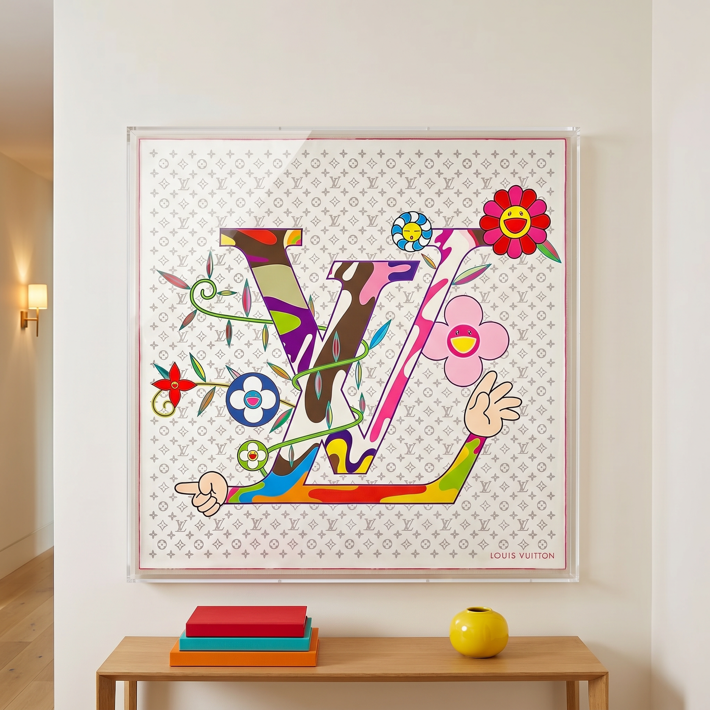 Louis Vuitton x Murakami シルクシュシュ Framed Louis Vuitton x Takashi Murakami Monogram Silk Scarf