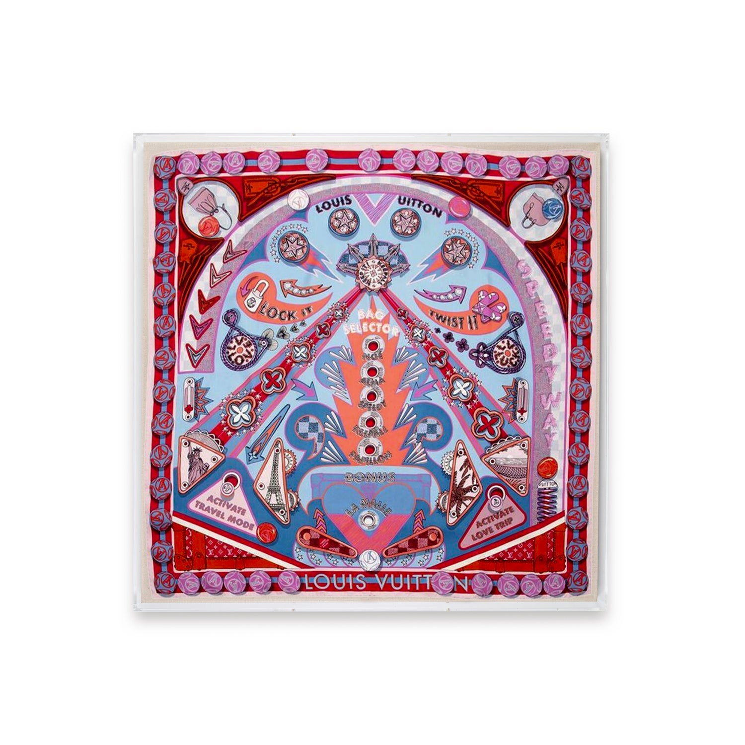 Framed Louis Vuitton Red Pinball Carre 90 in a 36x36x2