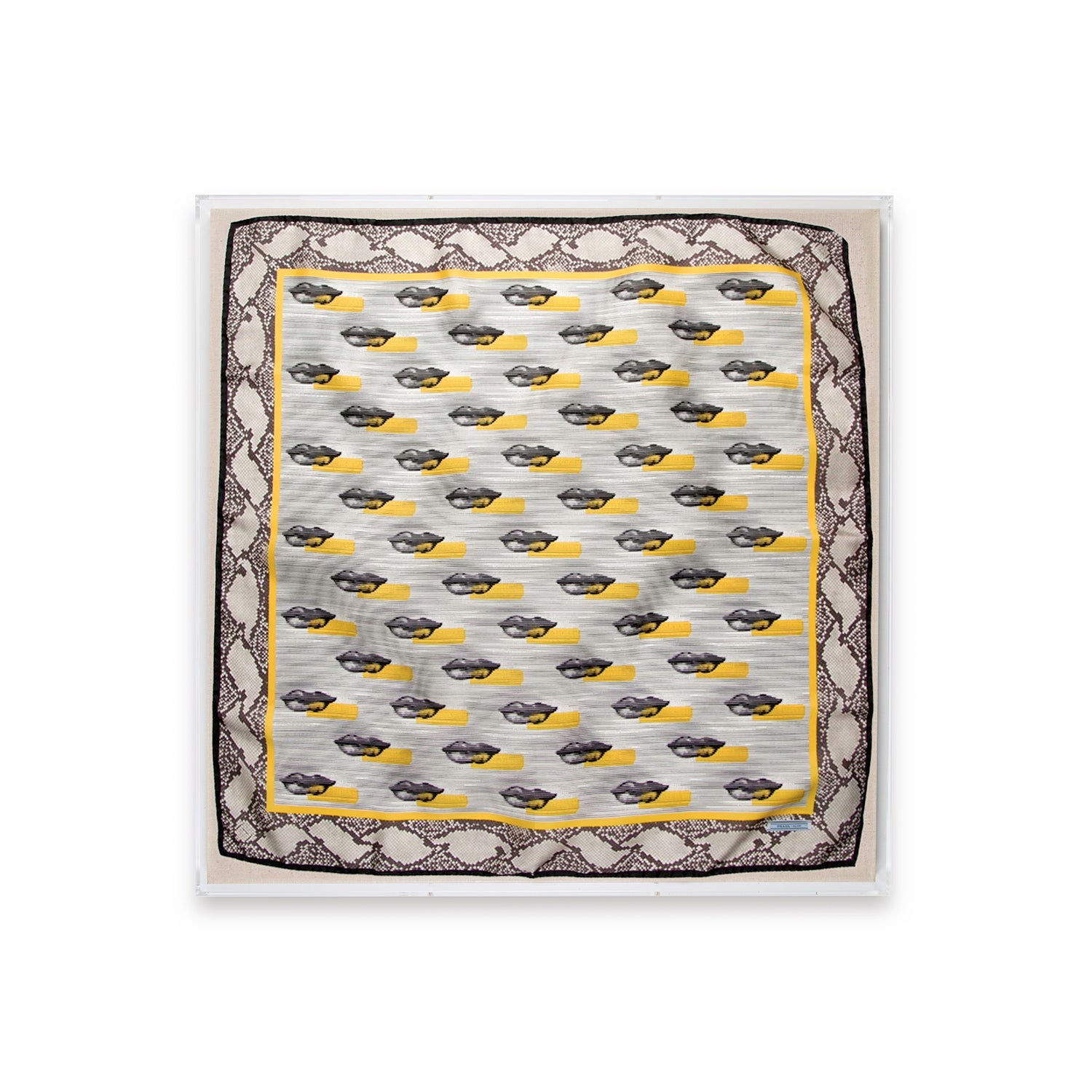 Framed Prada Lips Printed Silk Scarf in a 36x36x2" Shadowbox