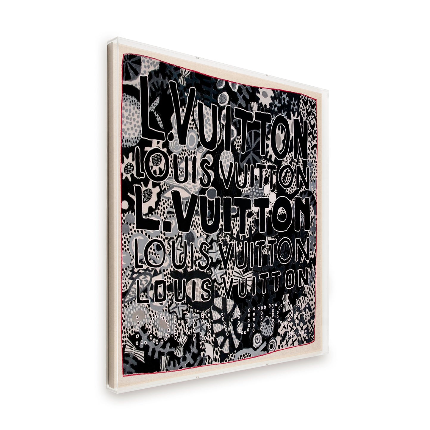 Framed Louis Vuitton Jonas Wood Scarf in a 36x36x2" Shadowbox