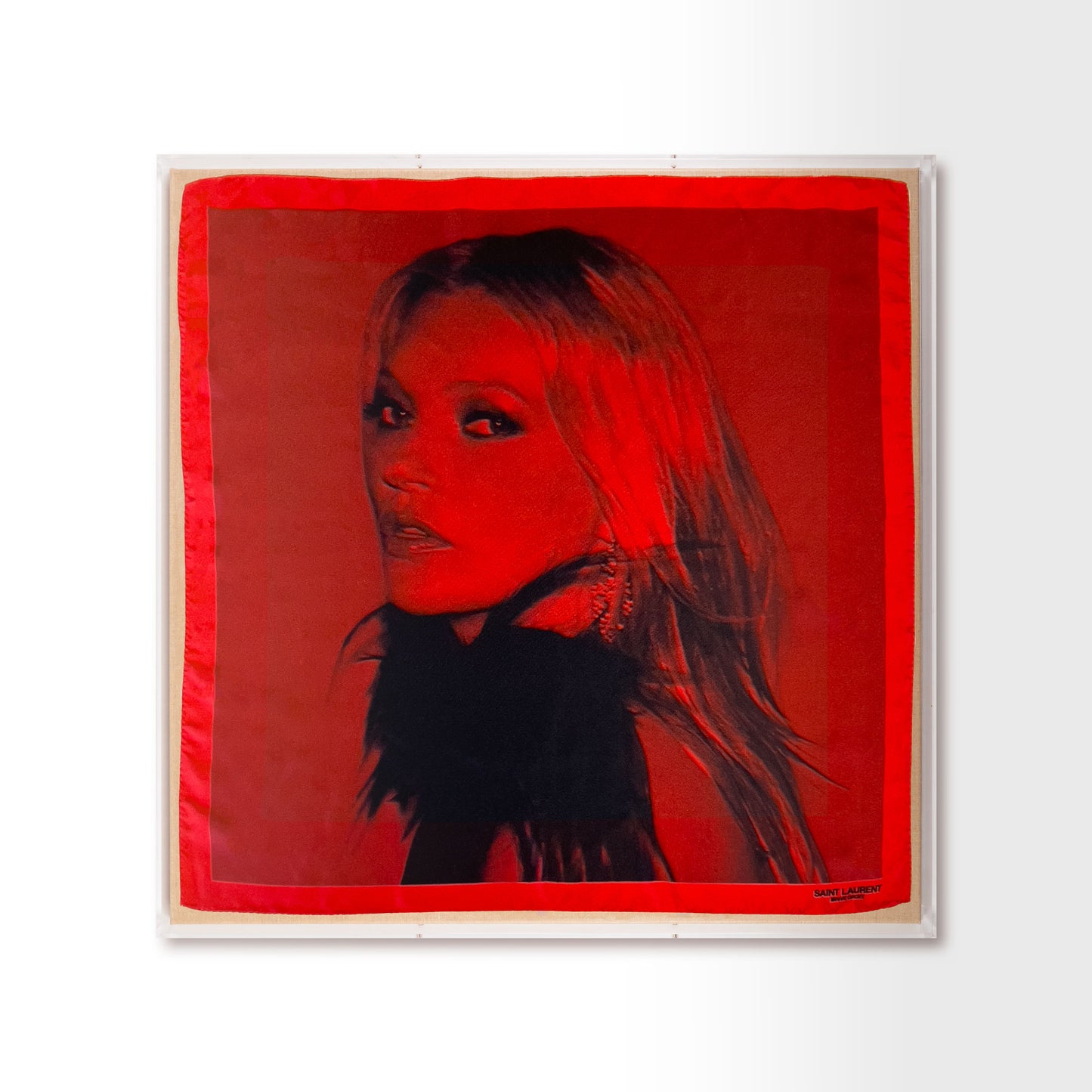 Framed Saint Laurent Rive Droite Self Service Scarf in a 24x24x2 Shadowbox