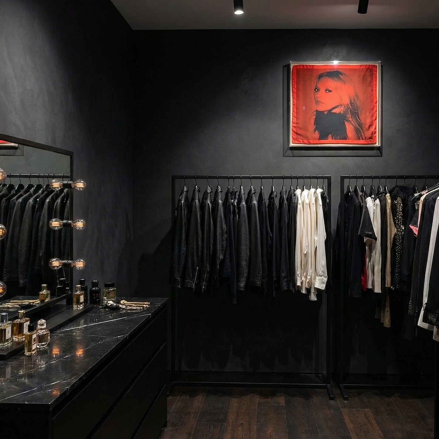 Framed Saint Laurent Rive Droite Self Service Scarf in a 24x24x2 Shadowbox