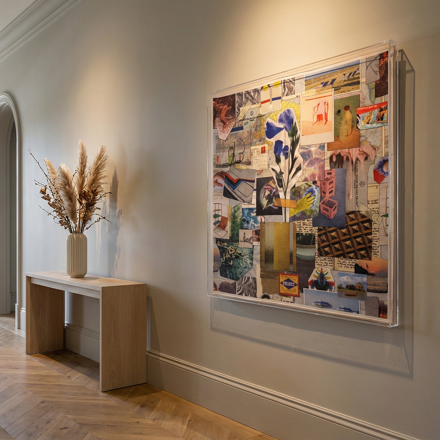 Framed Golden Goose Collage Silk Scarf in a 58x58x2" Shadowbox