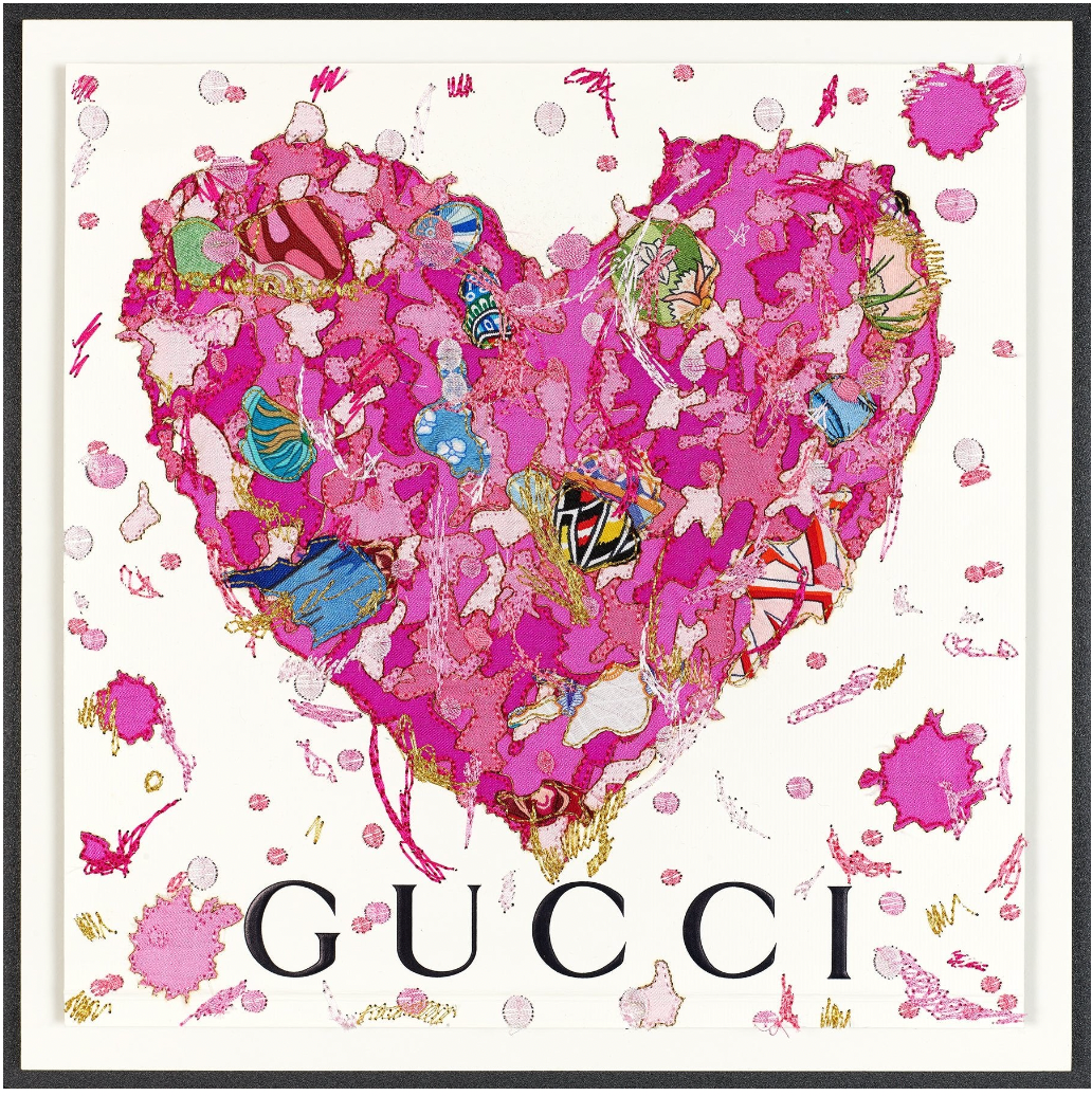 White Gucci Graffiti Heart by Stephen Wilson 12x12x2"