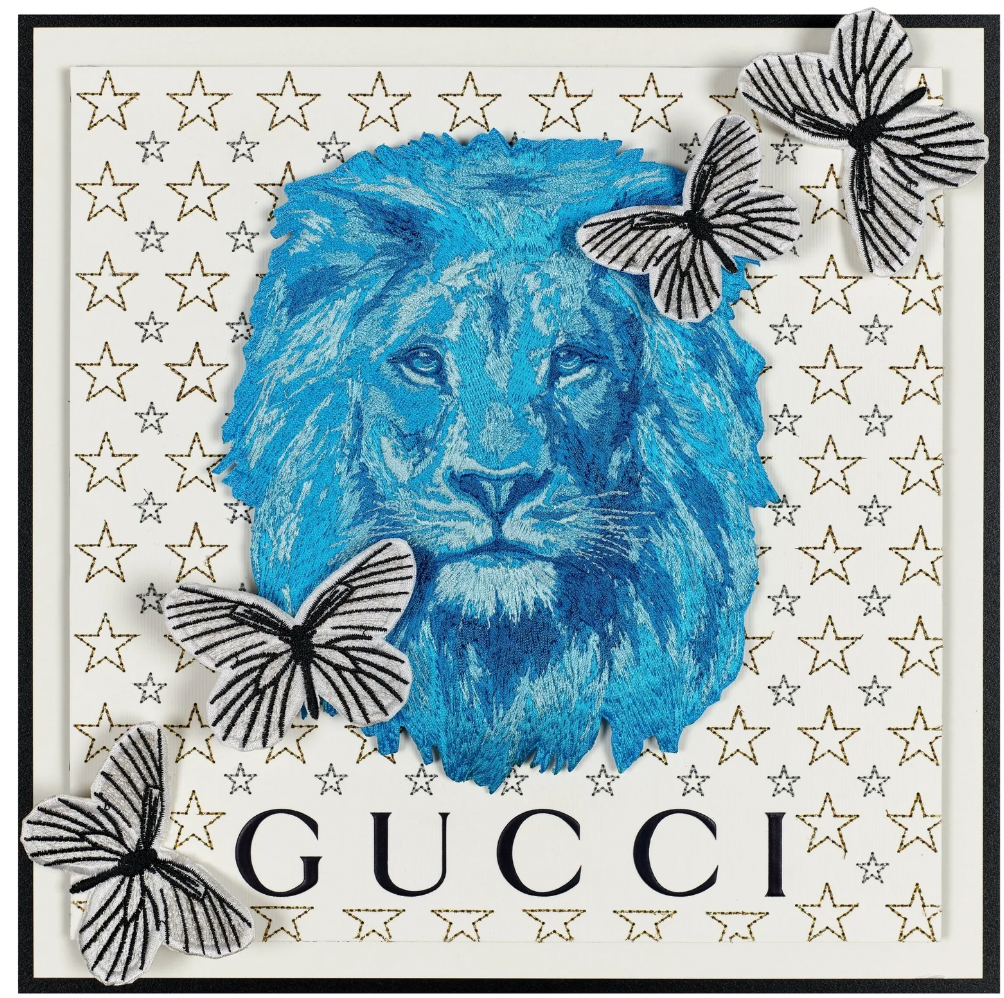 Gucci Blue Strength Lion on White by Stephen Wilson 12x12x2"