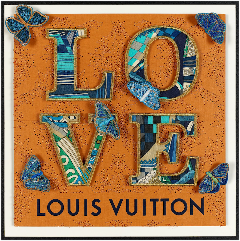 Louis Vuitton Love Blue on Orange by Stephen Wilson 12x12x2"