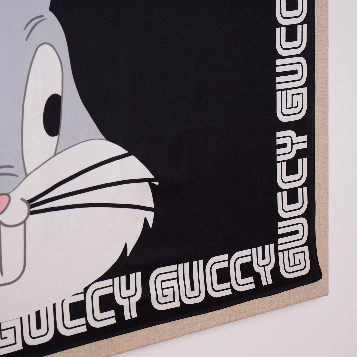 Framed Gucci Bugs Bunny Print Silk Guccy Scarf in a 36x36x2" Shadowbox
