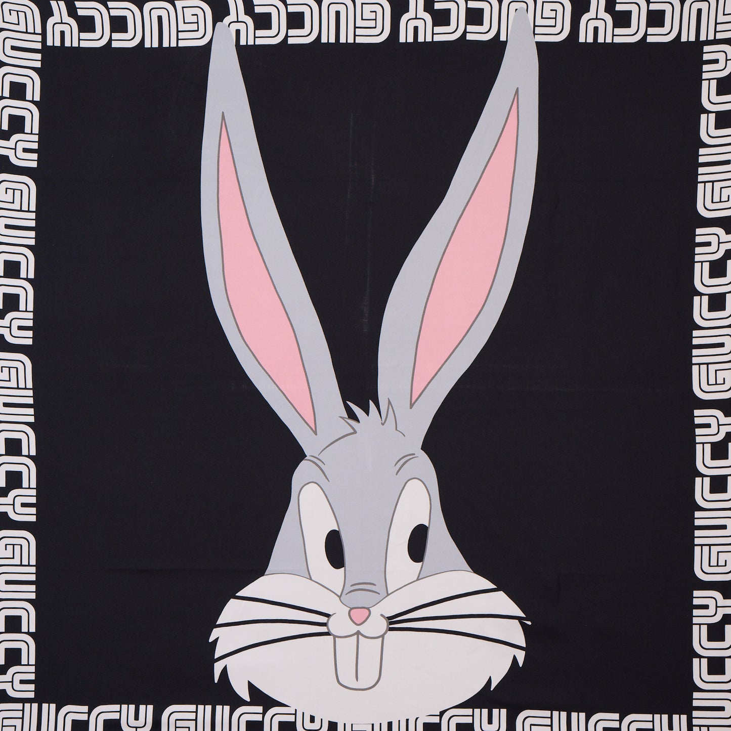 Framed Gucci Bugs Bunny Print Silk Guccy Scarf in a 36x36x2" Shadowbox