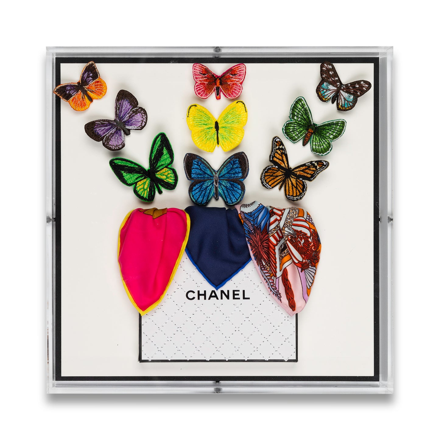 Chanel White Butterfly Surprise by Stephen Wilson (12x12x2")