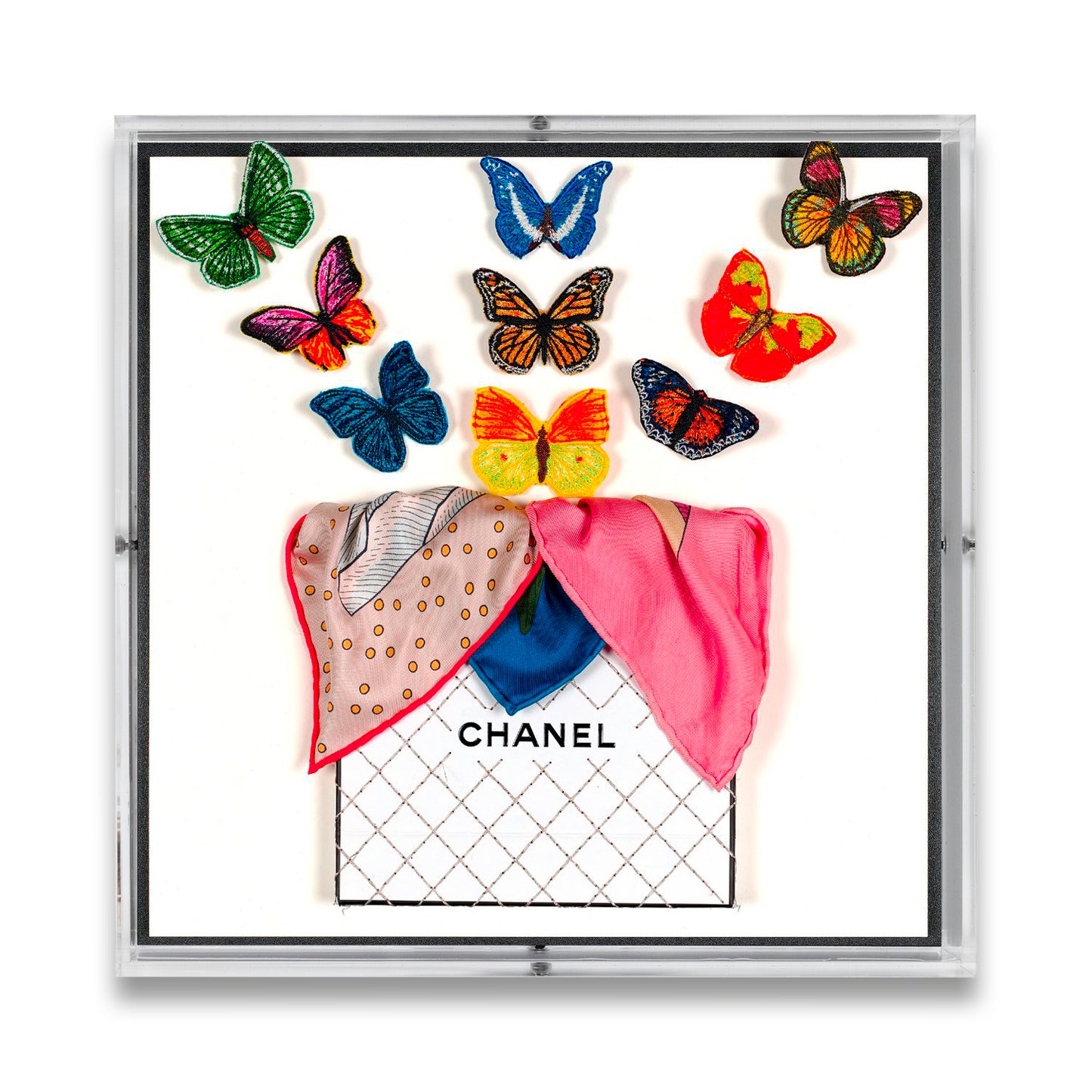 Chanel White Butterfly Surprise by Stephen Wilson (12x12x2")