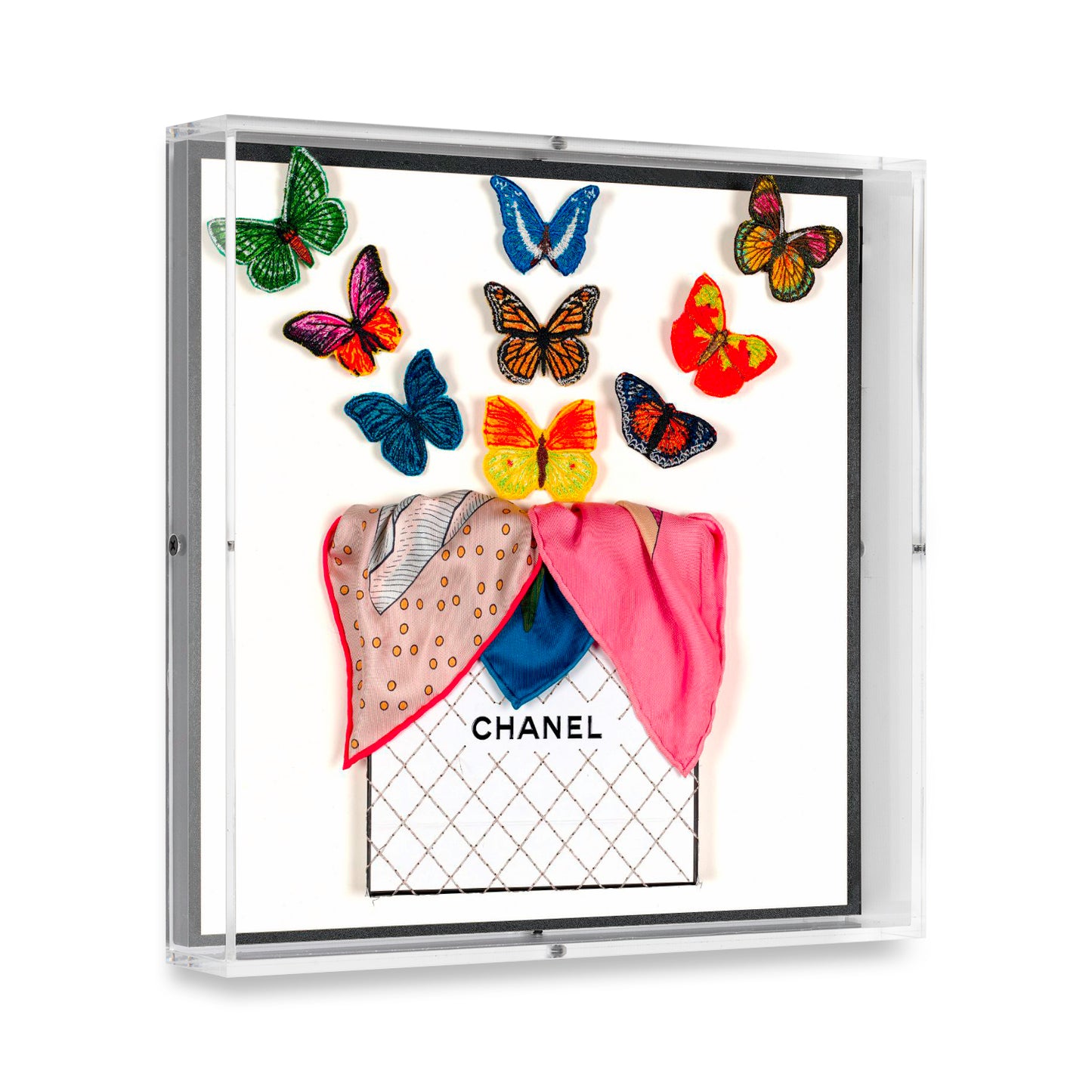 Chanel White Butterfly Surprise by Stephen Wilson (12x12x2")