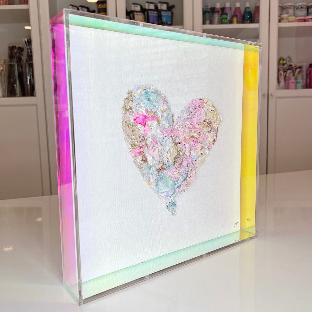 Rainbow Acrylic Shadowbox with White Canvas