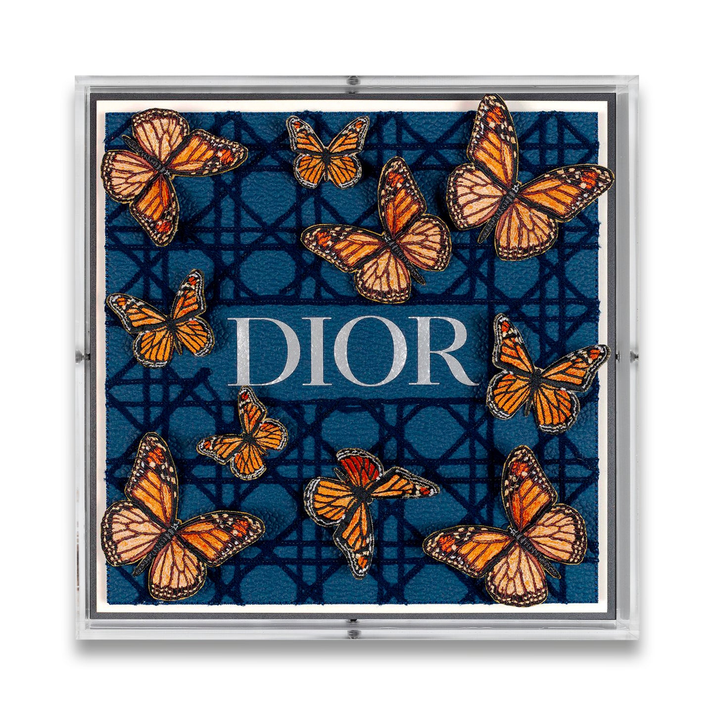 Dior Navy Butterfly Swarm by Stephen Wilson (12x12x2")