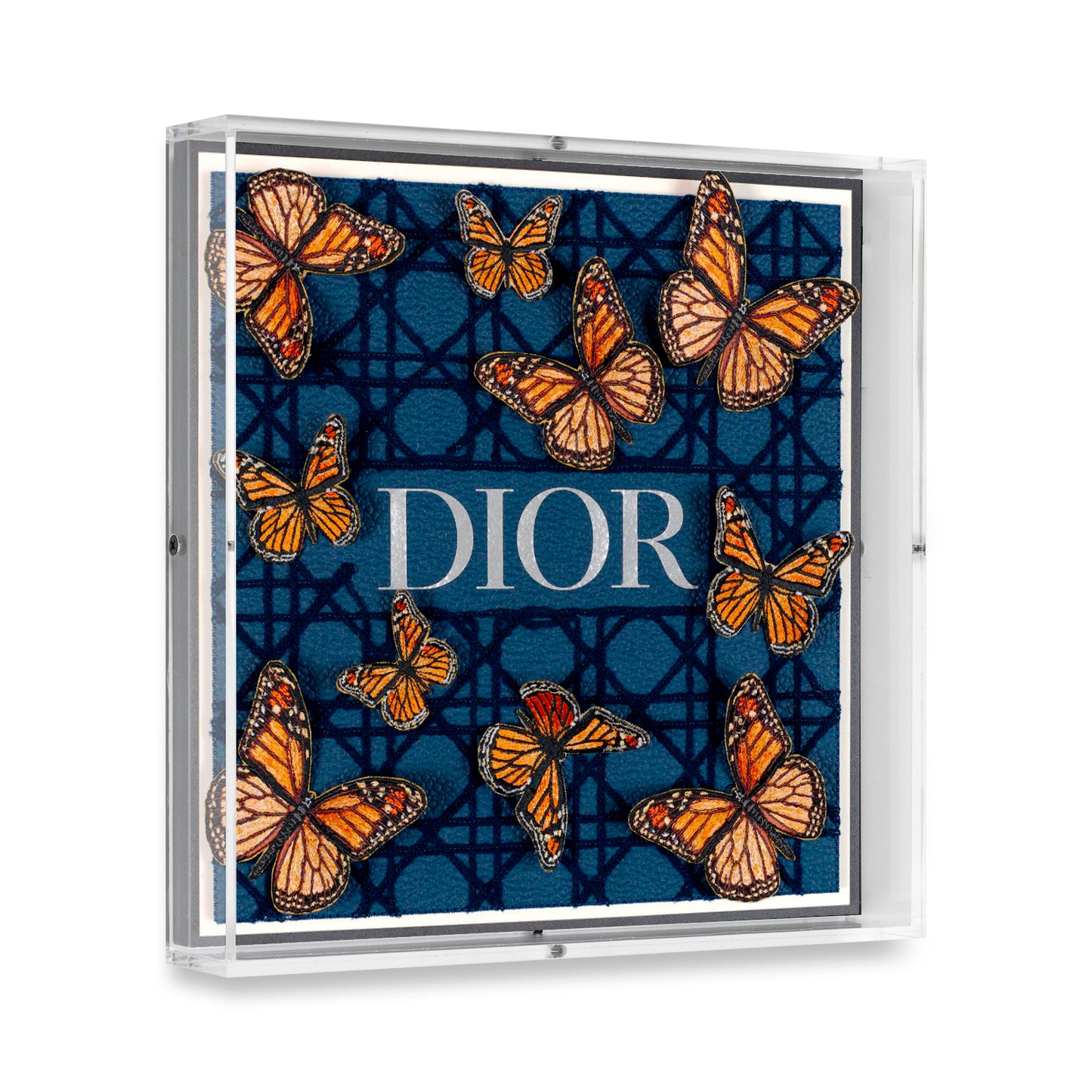 Dior Navy Butterfly Swarm by Stephen Wilson (12x12x2")