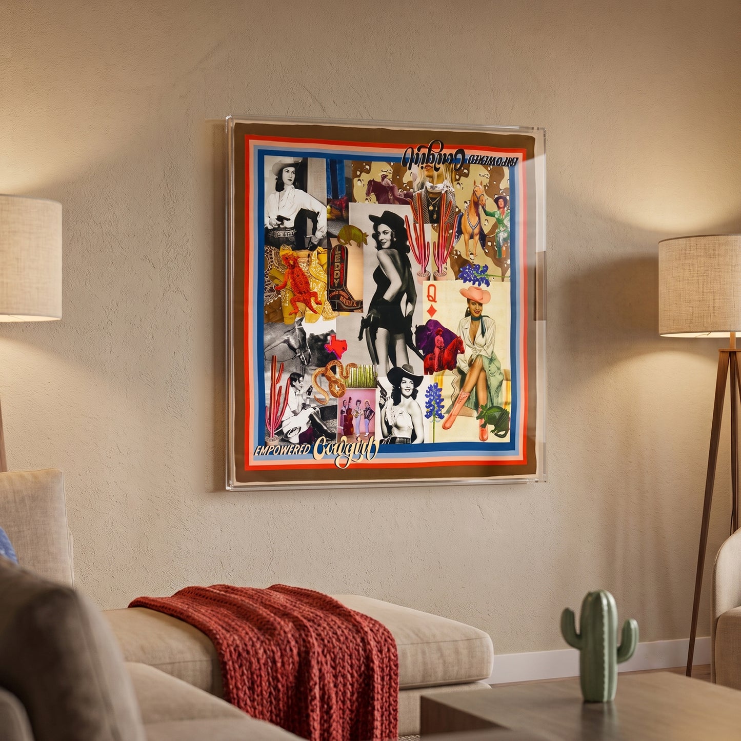 Empowered Cowgirl Framed Scarf by Ellie Gilchrist in 36x36x2 Shadowbox