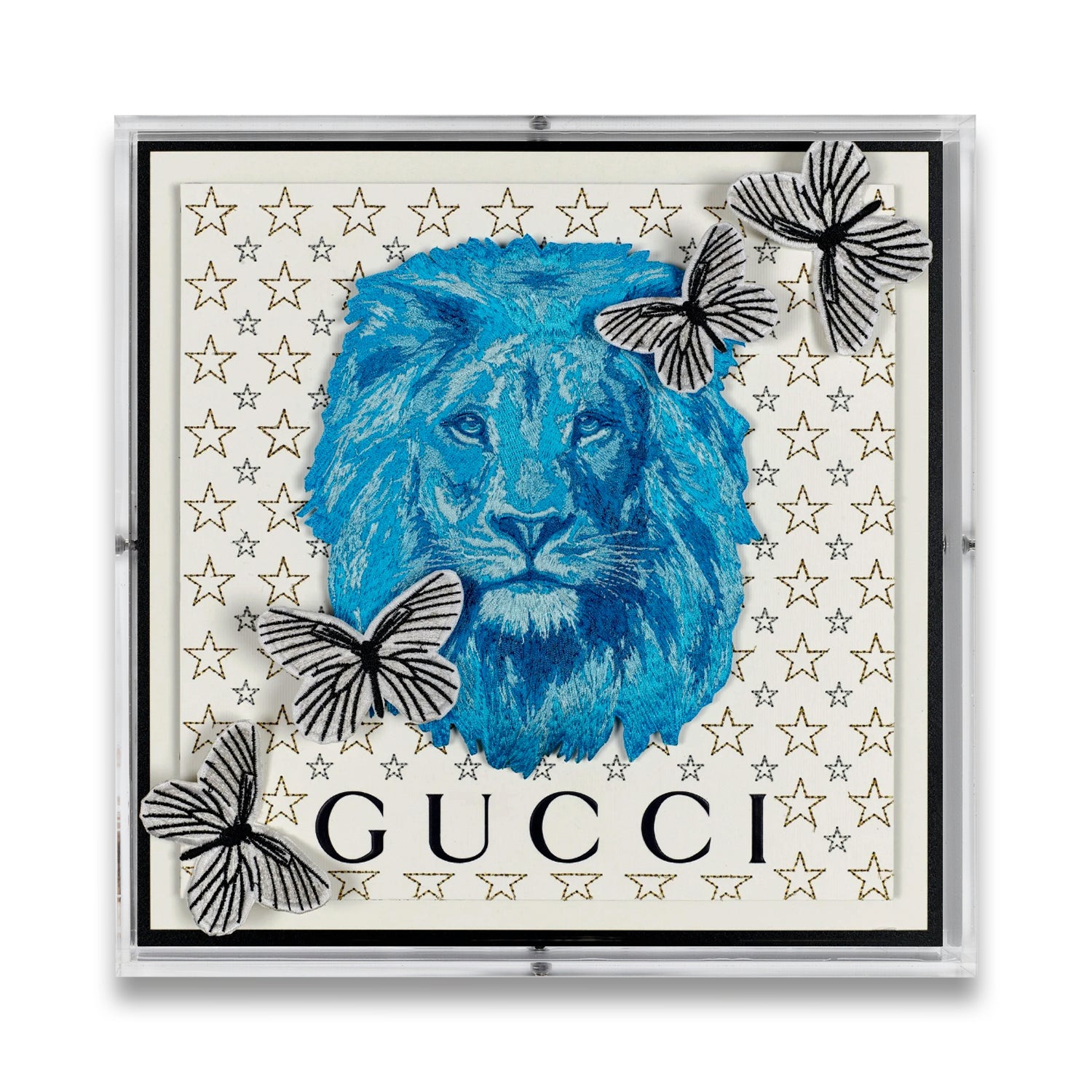 Gucci Blue Strength Lion on White by Stephen Wilson 12x12x2