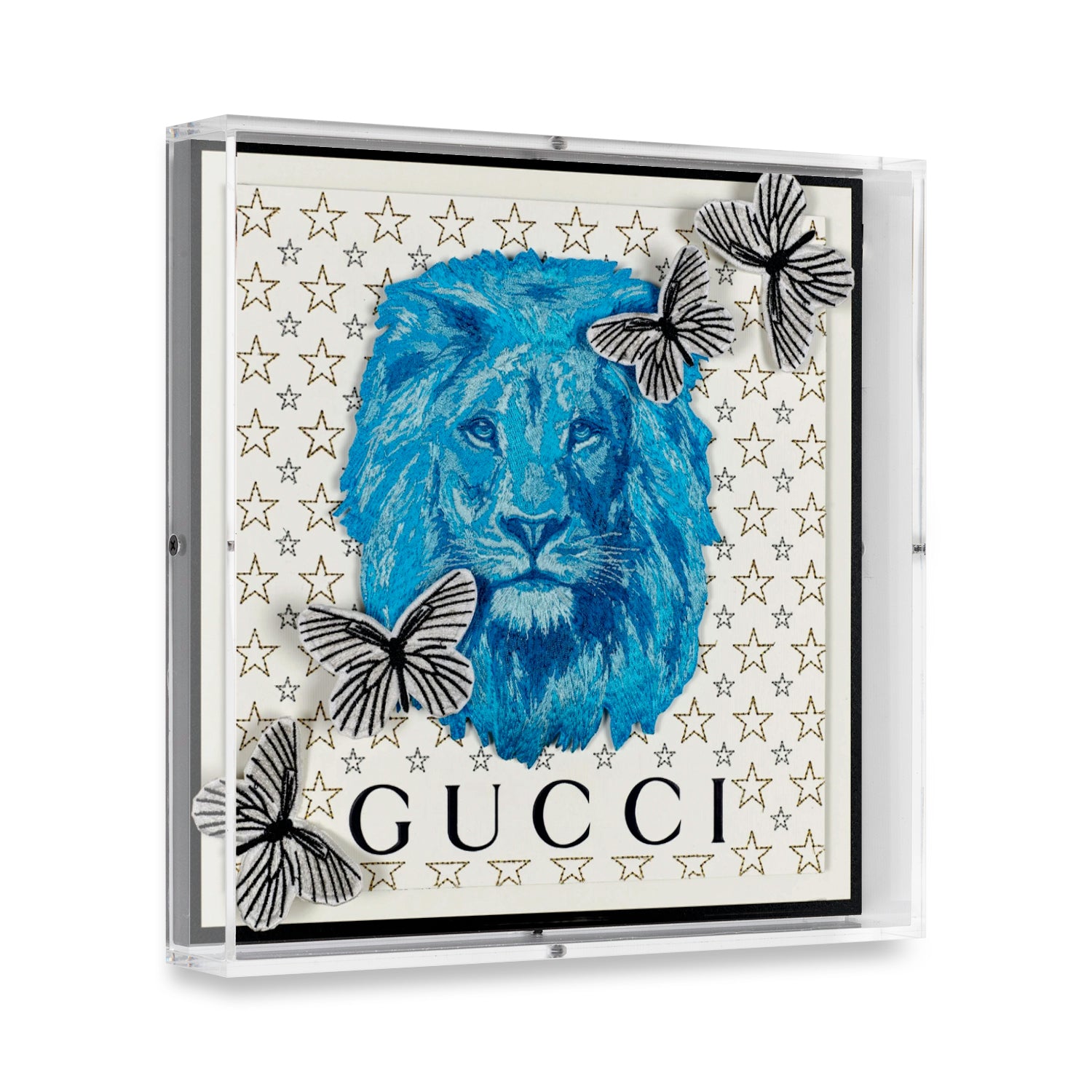 Gucci Blue Strength Lion on White by Stephen Wilson 12x12x2