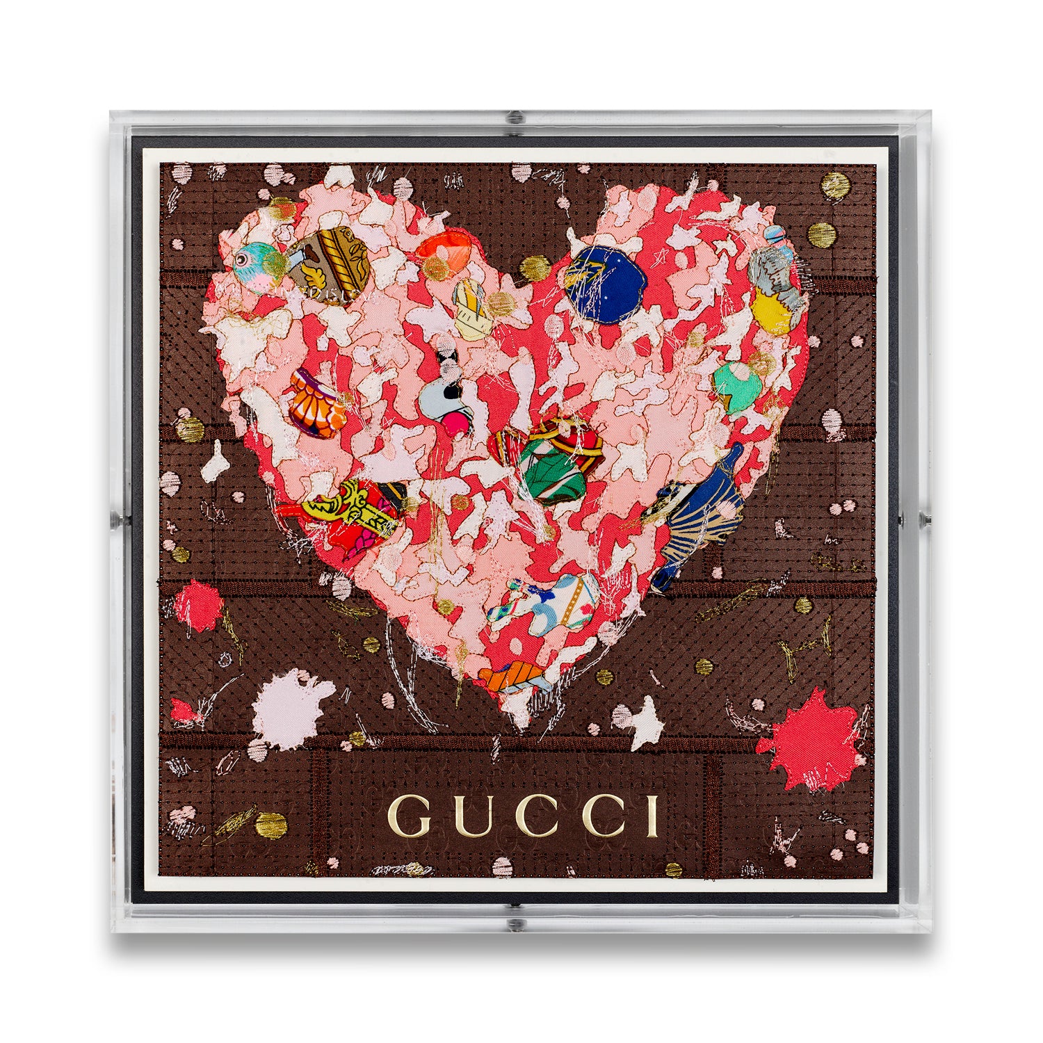 Brown Gucci Graffiti Heart by Stephen Wilson 12x12x2