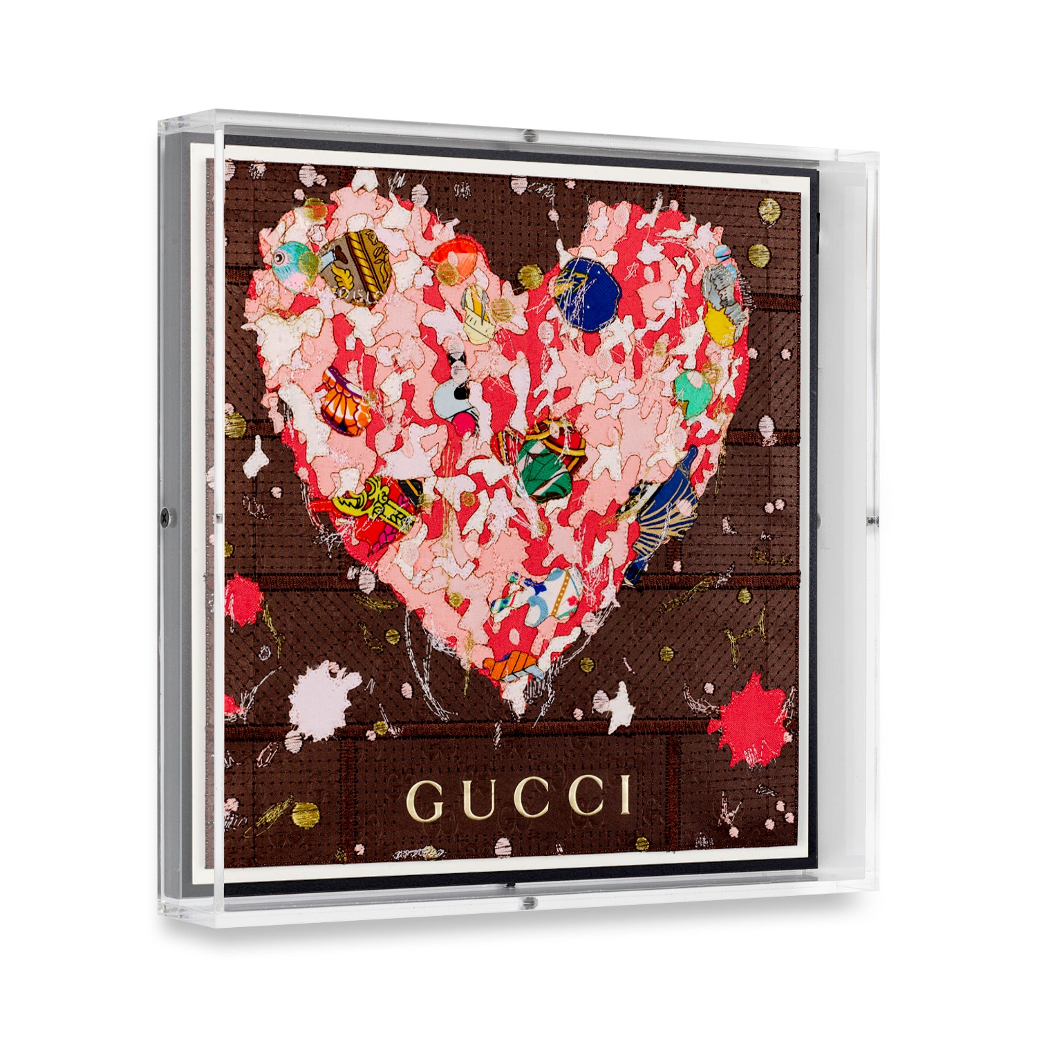 Brown Gucci Graffiti Heart by Stephen Wilson 12x12x2