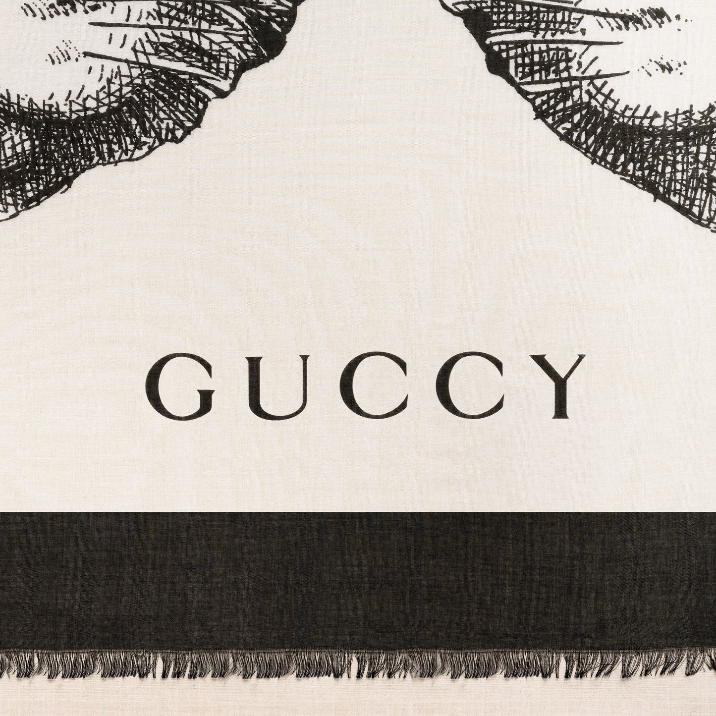 Framed Gucci Mystic Cat "GUCCY" Modal-Silk Scarf in a 58x58x2" Shadowbox